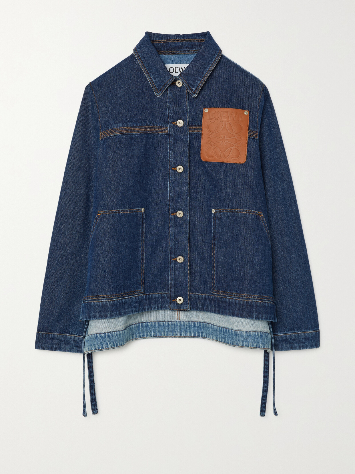 LOEWE LEATHER-TRIMMED TWO-TONE DENIM JACKET