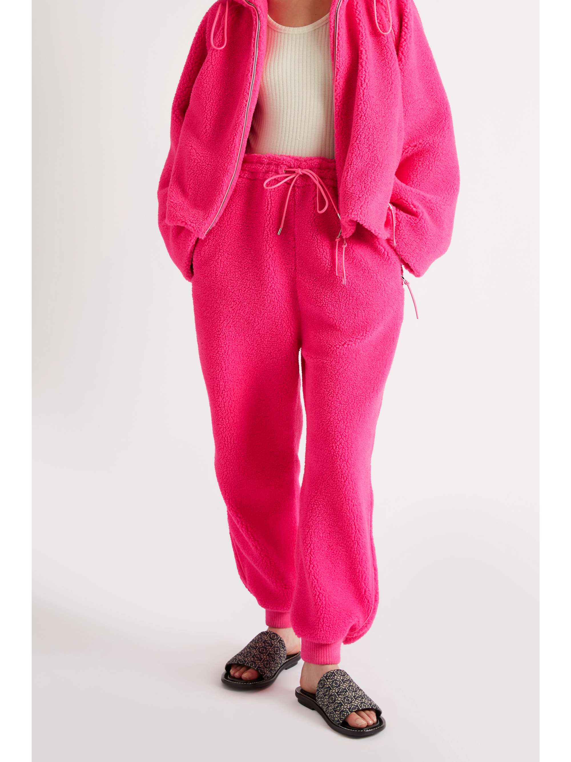 LOEWE Neon leather-trimmed fleece tapered track pants