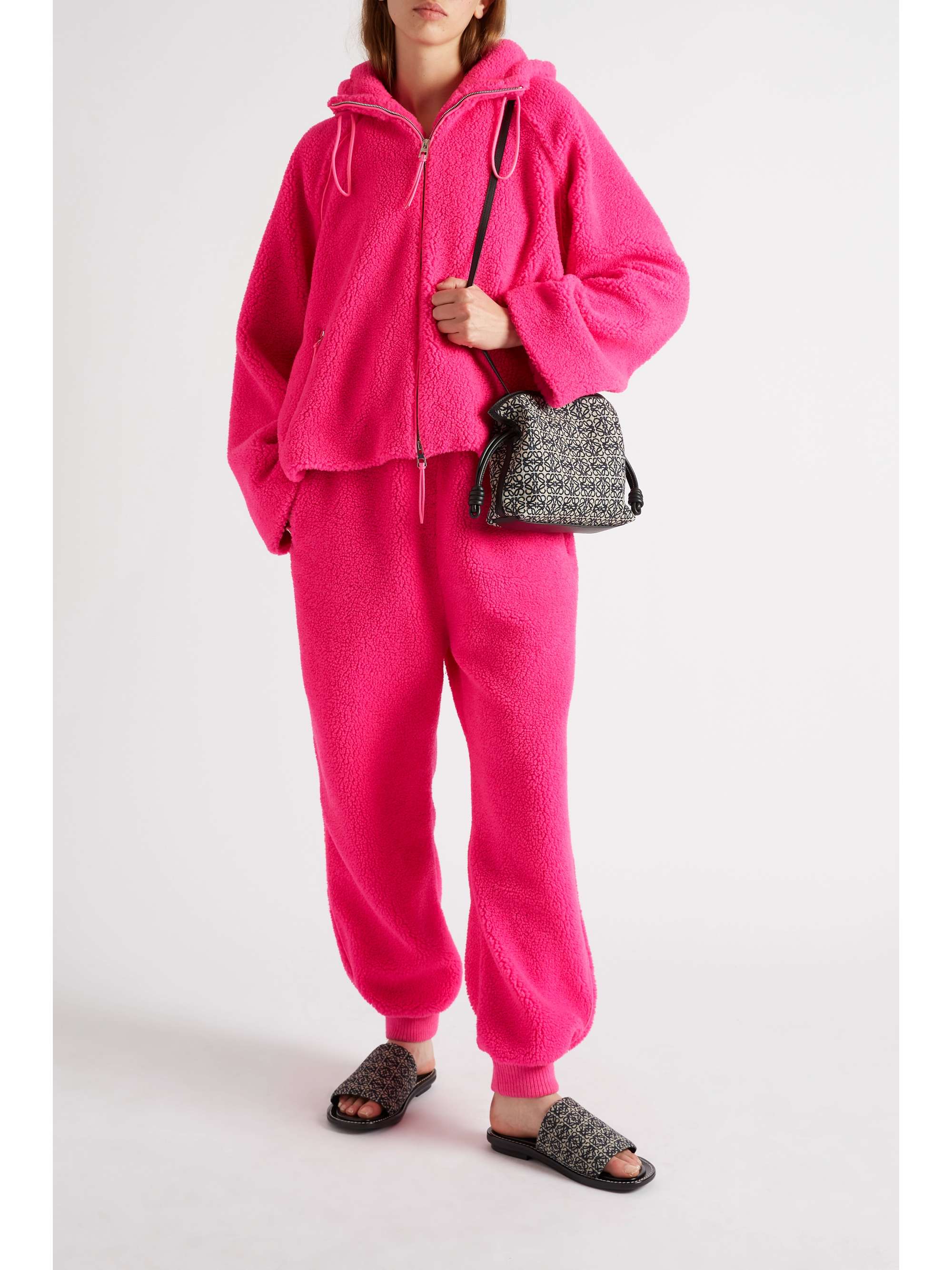 LOEWE Neon leather-trimmed fleece tapered track pants