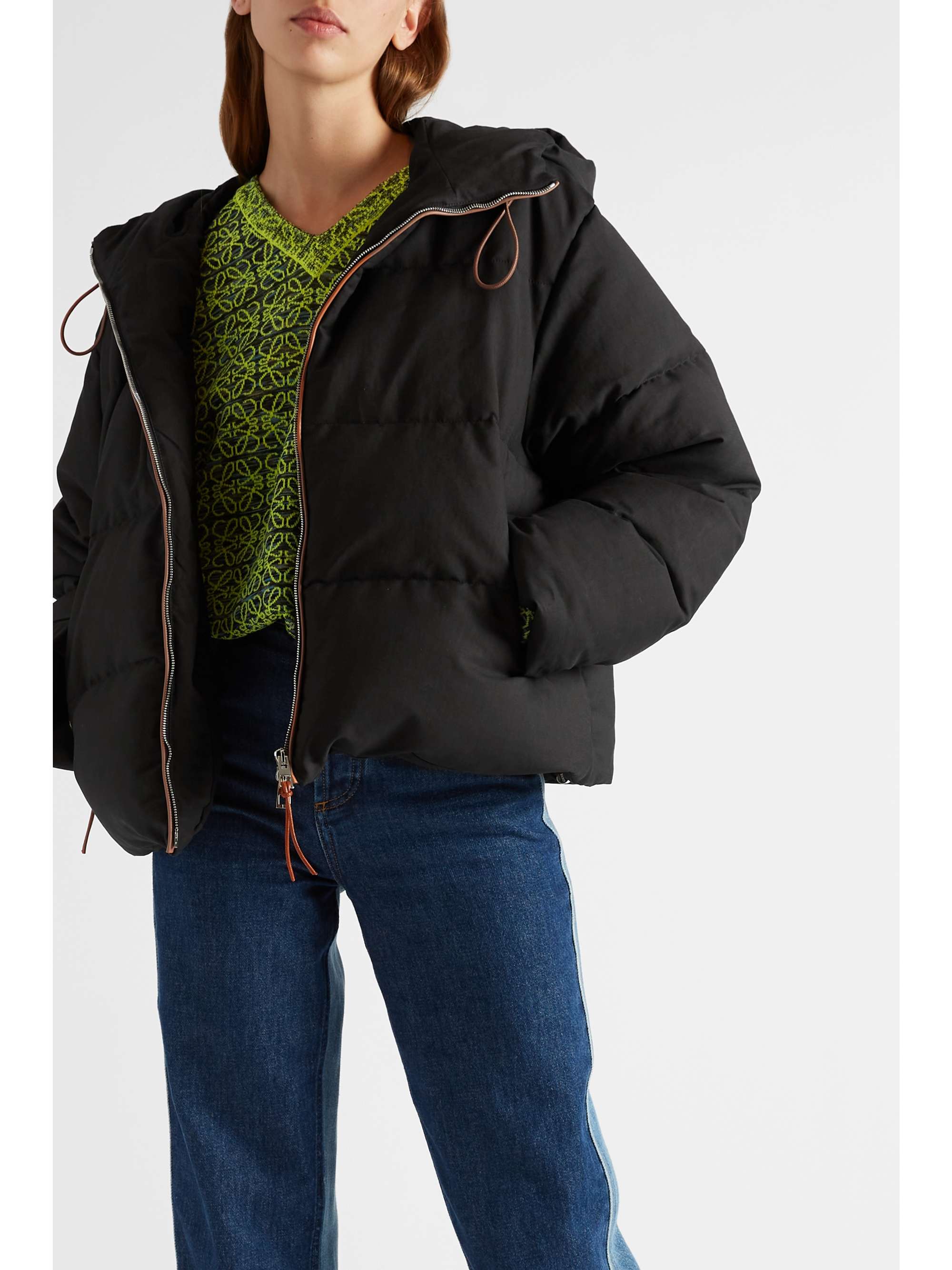LOEWE Hooded leather-trimmed quilted cotton-canvas down coat