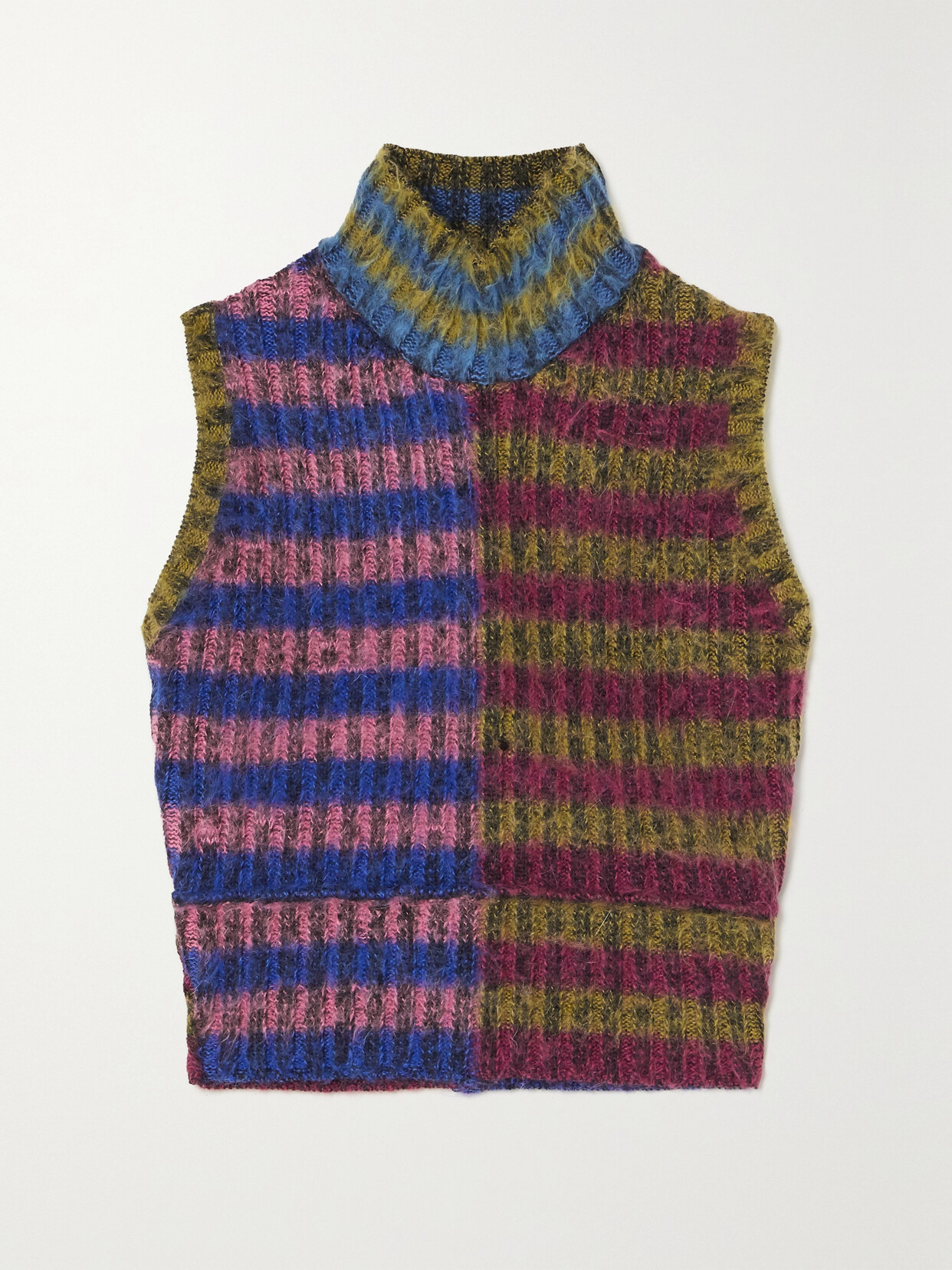 Agr Cropped Brushed Striped Cotton-blend Turtleneck Jumper In Pink