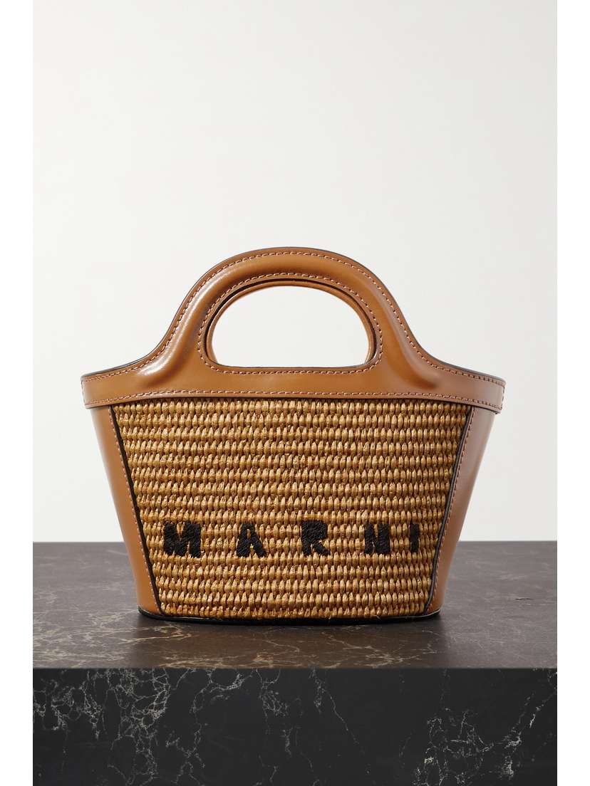 Marni Tropicalia Micro Embroidered Leather-trimmed Raffia Tote