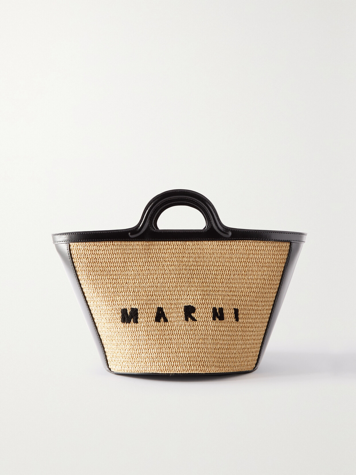 Marni Tropicalia Small Embroidered Raffia And Leather Tote In Neutrals
