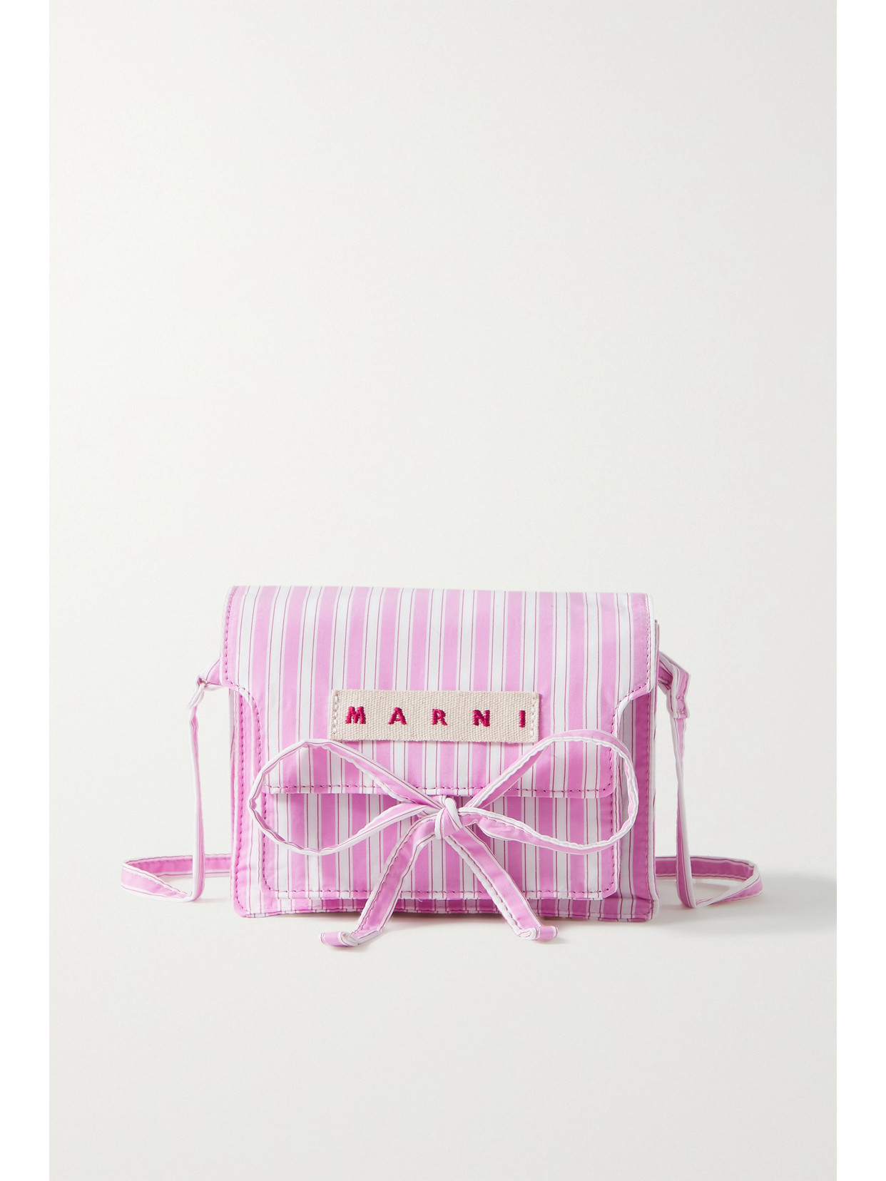 MARNI TRUNK MINI STRIPED COTTON-POPLIN SHOULDER BAG
