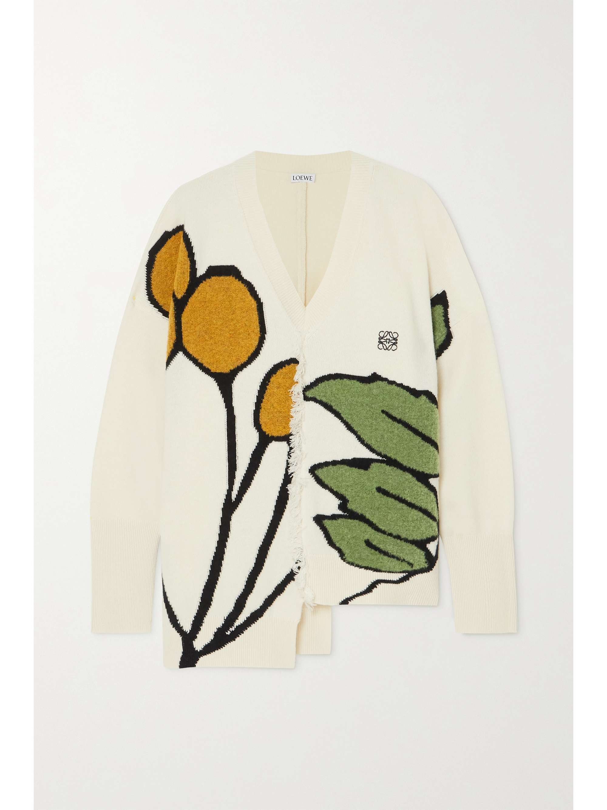 LOEWE Fringed leather-trimmed mohair-blend scarf | NET-A-PORTER