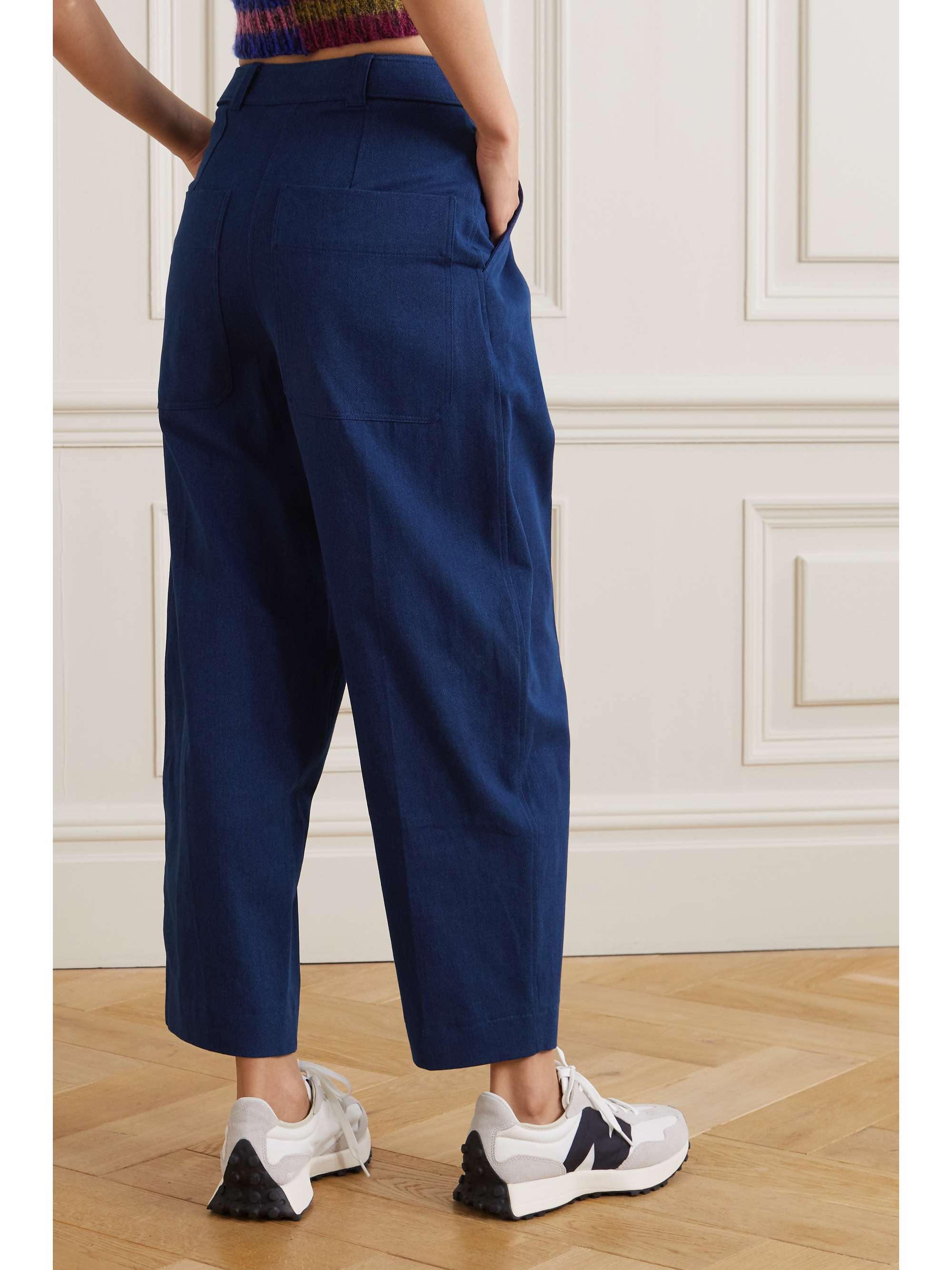 Cropped pleated cotton-twill tapered pants