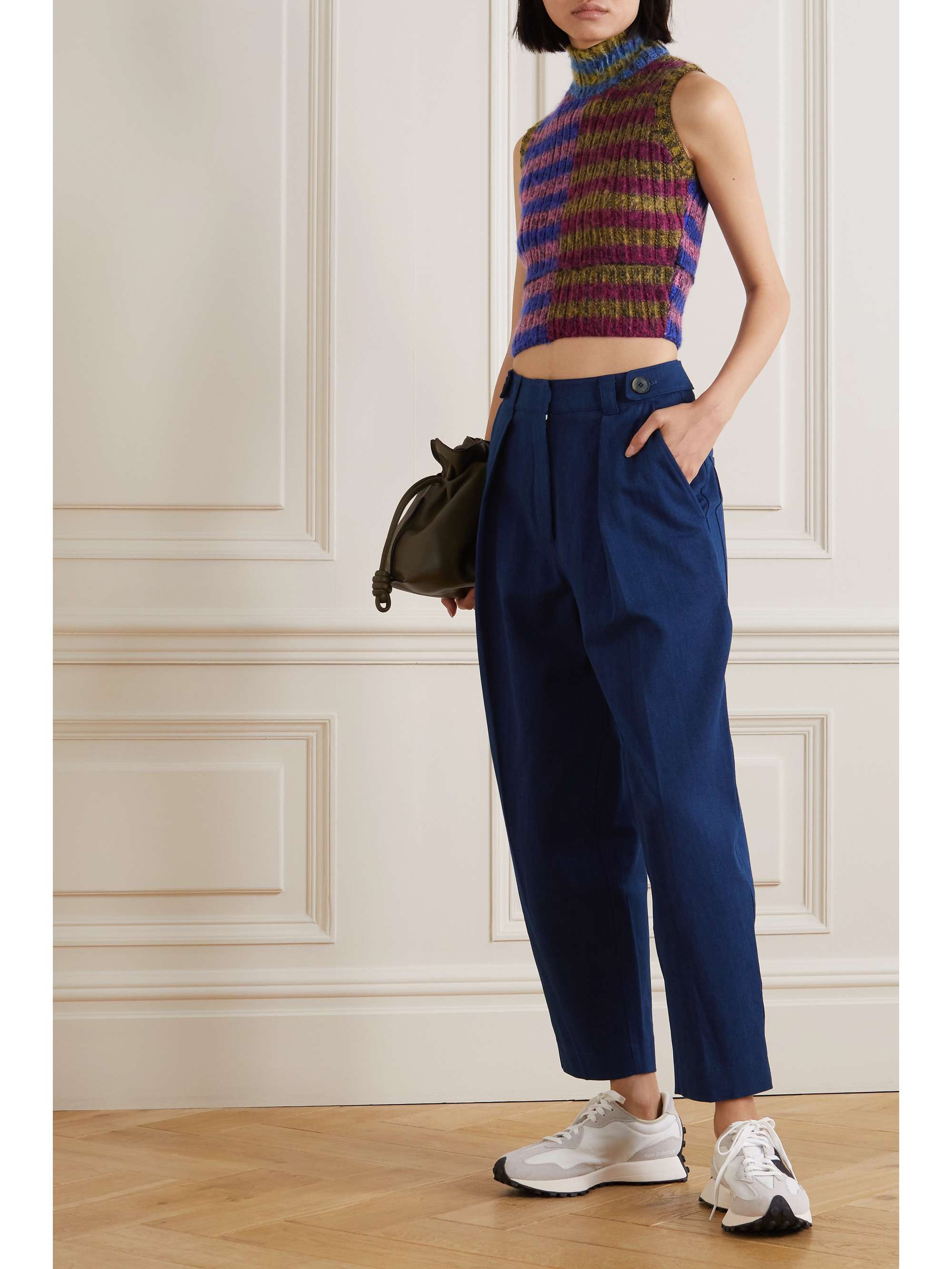 Cropped pleated cotton-twill tapered pants