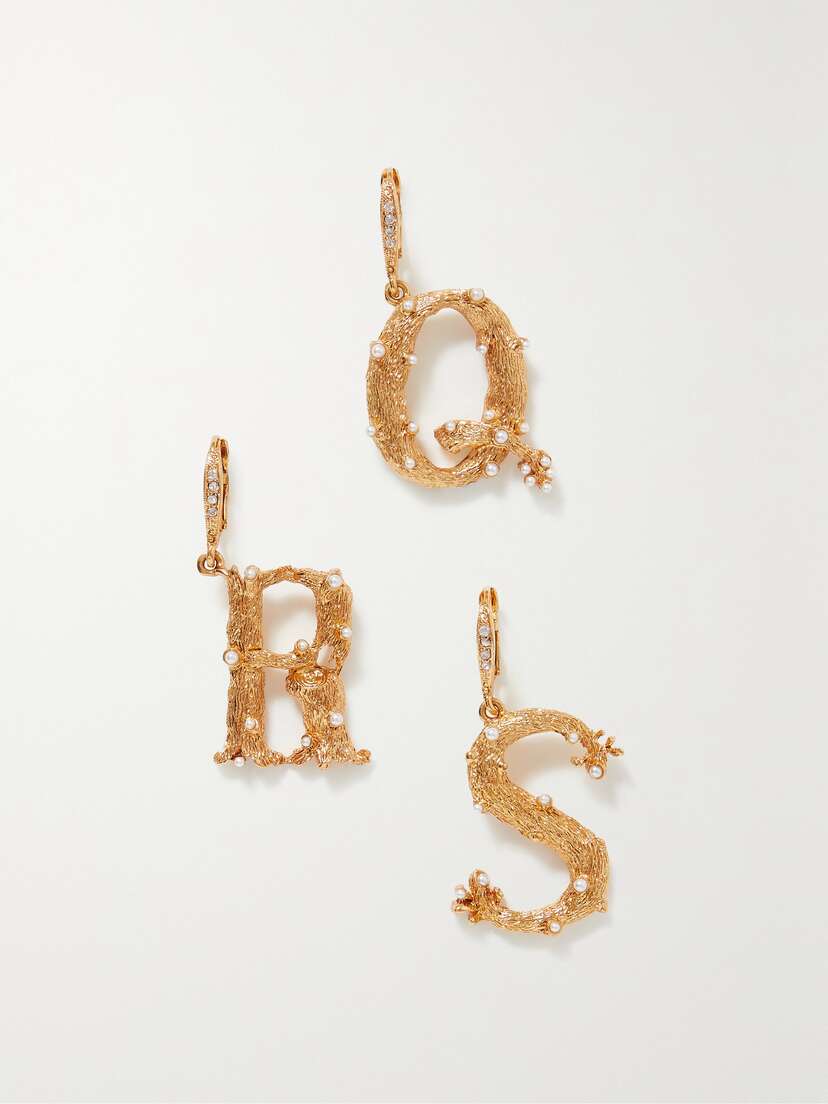 Oscar de la Renta Alphabet Gold-tone Faux Pearl Single Earring