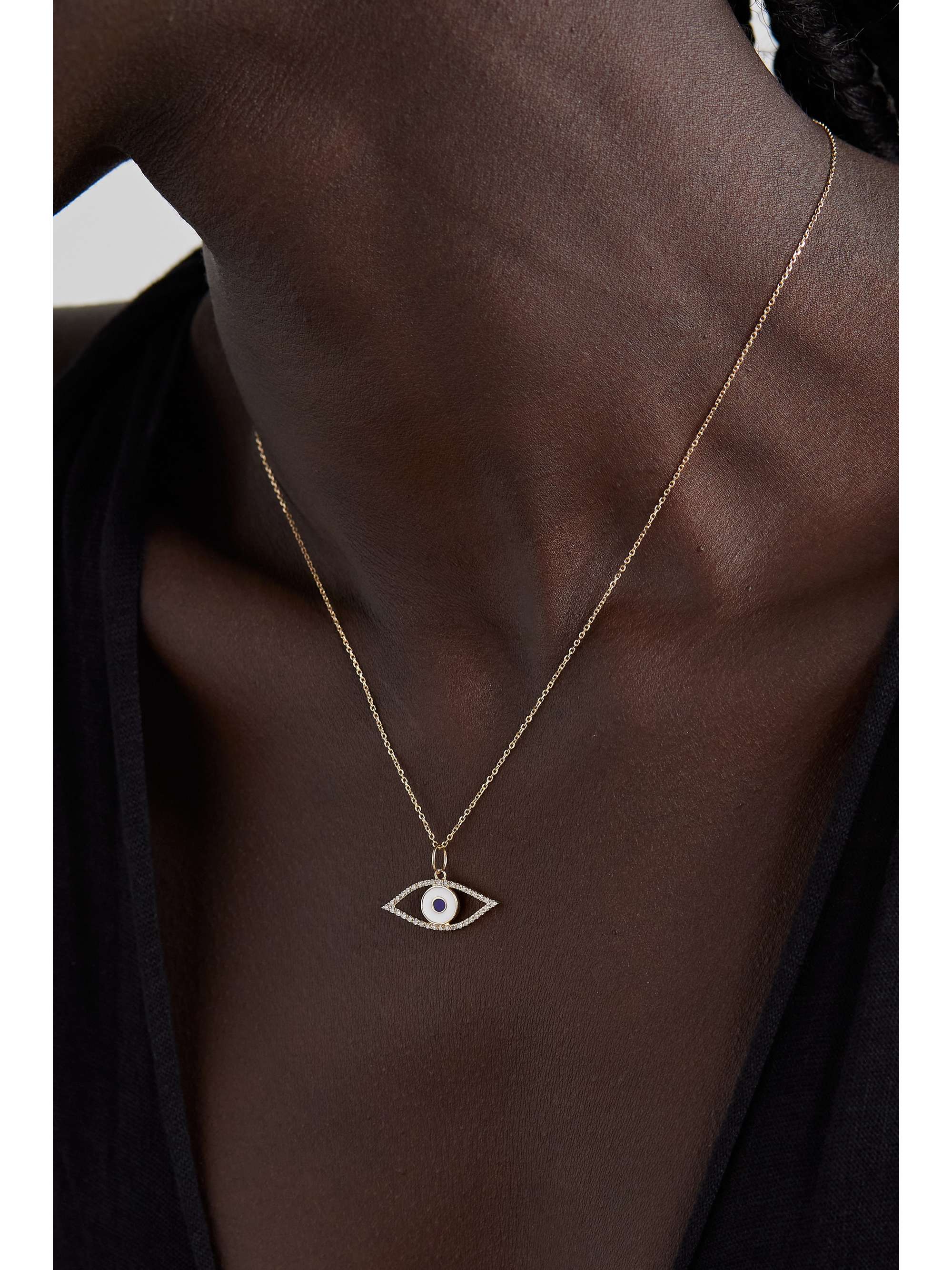 MATEO Eye of Protection 14-karat gold, enamel and diamond necklace