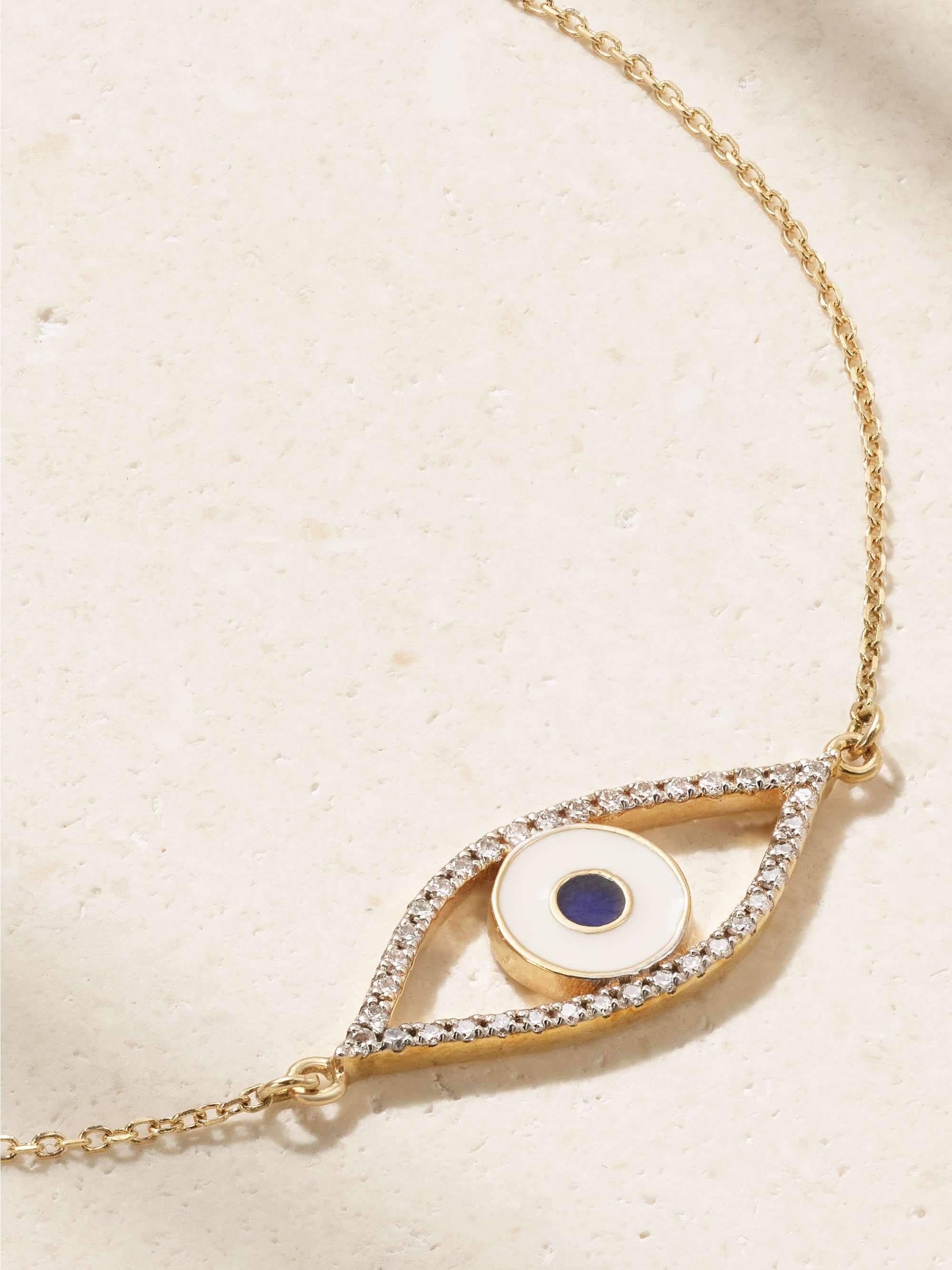 MATEO Eye of Protection 14-karat gold, enamel and diamond bracelet