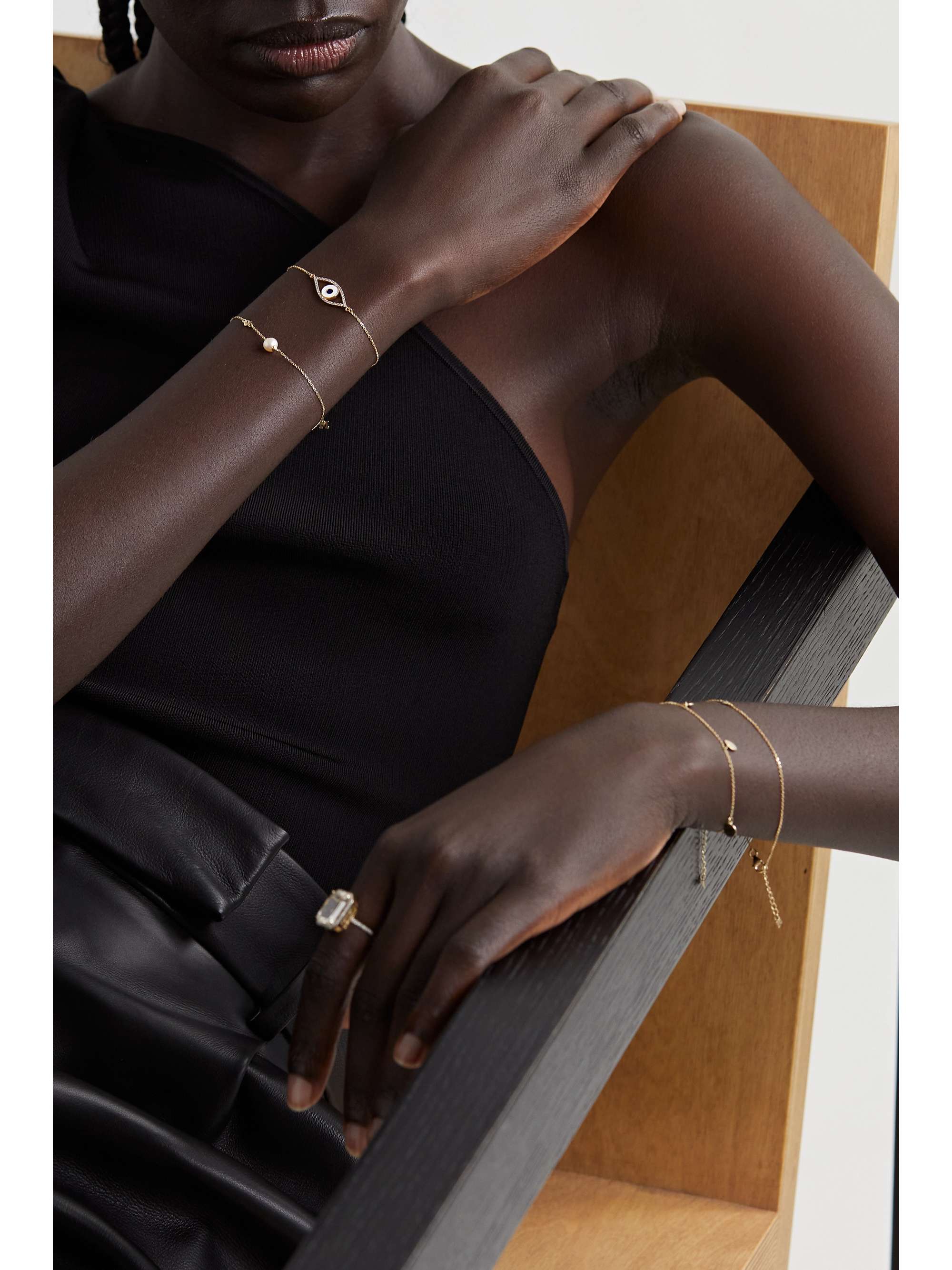 MATEO Eye of Protection 14-karat gold, enamel and diamond bracelet