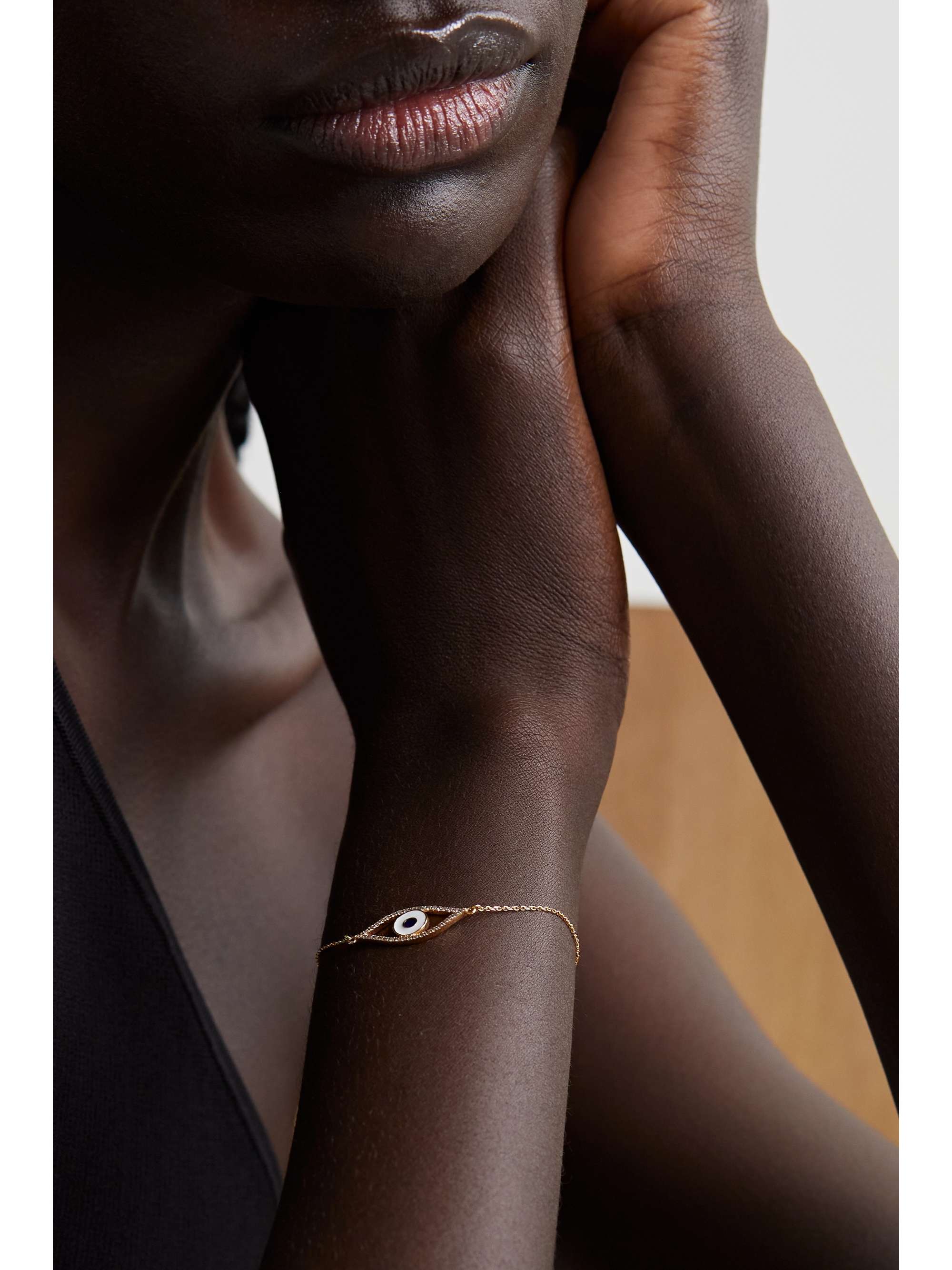 MATEO Eye of Protection 14-karat gold, enamel and diamond bracelet
