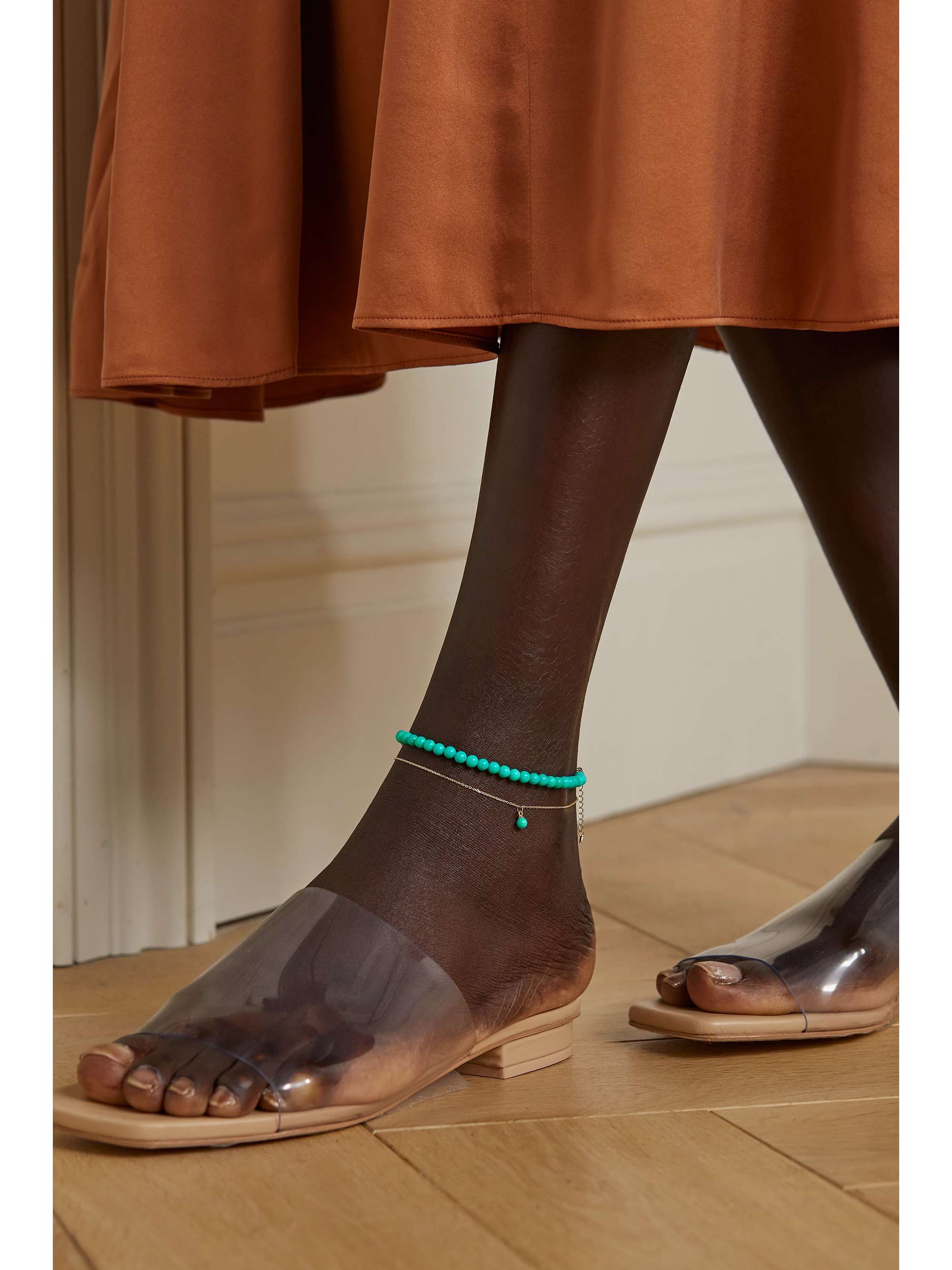 MATEO 14-karat gold turquoise anklet
