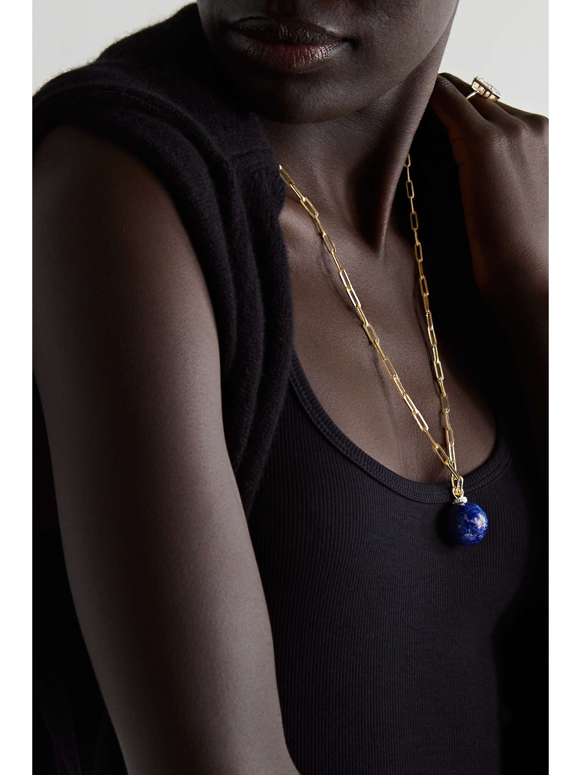 MATEO 14-karat gold, malachite and diamond necklace