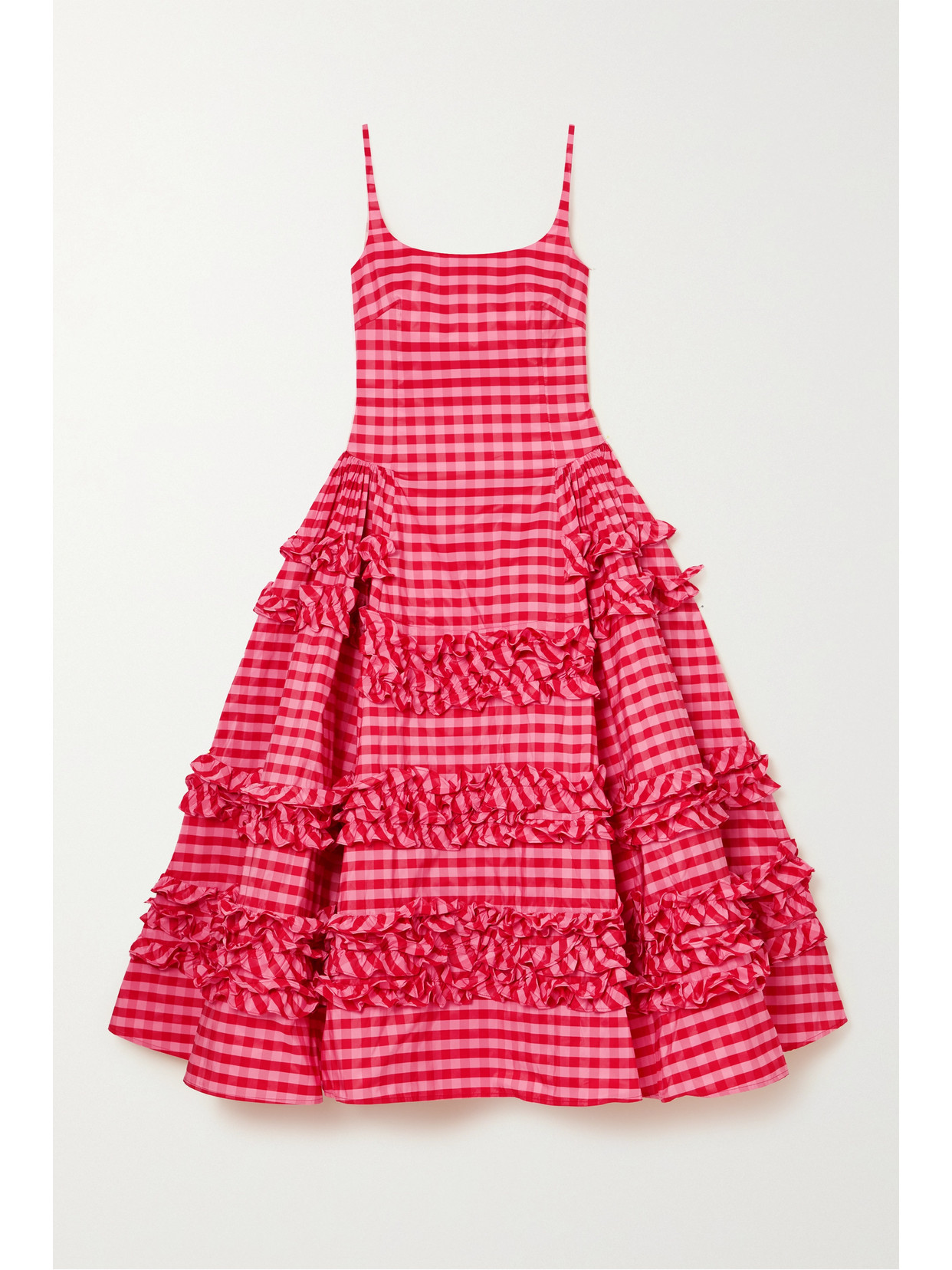 MOLLY GODDARD RUBY RUFFLED GINGHAM TAFFETA MIDI DRESS