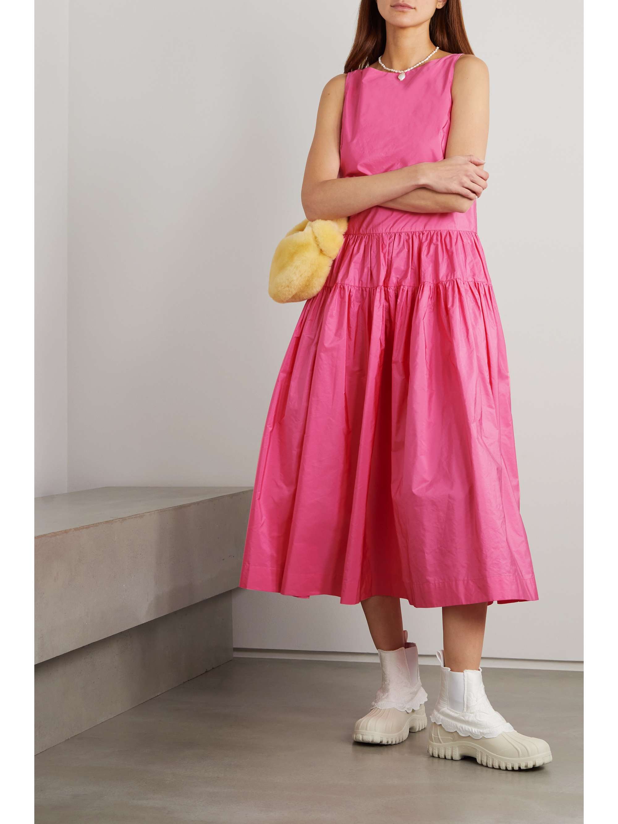 Pink Bronson tiered taffeta midi dress 