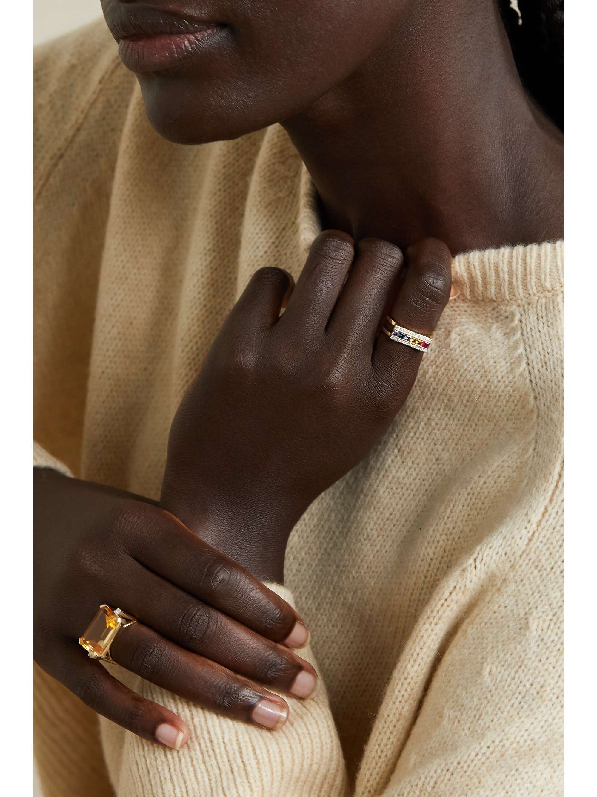 MATEO Rainbow 14-karat gold, sapphire and diamond ring
