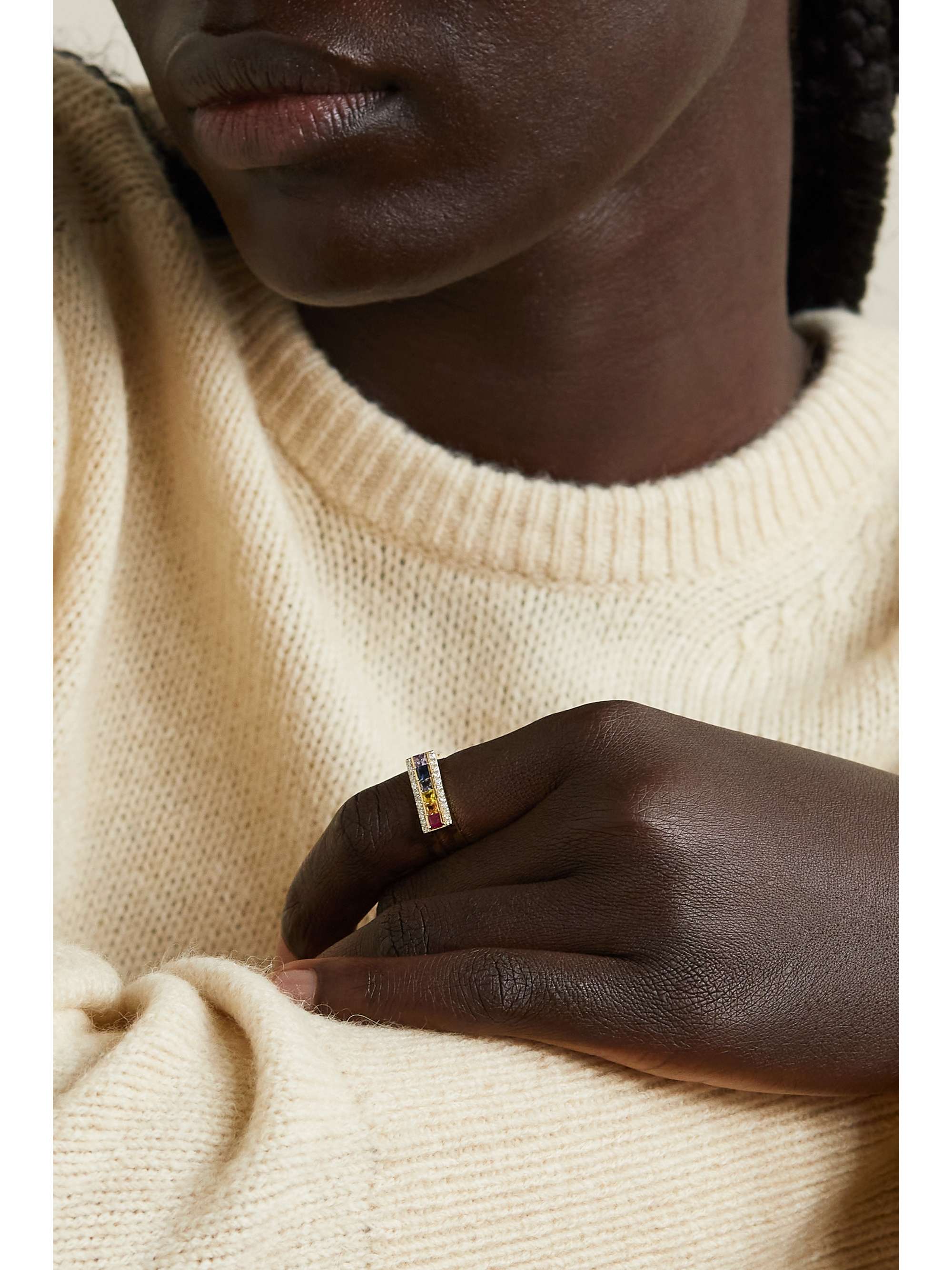 MATEO Rainbow 14-karat gold, sapphire and diamond ring