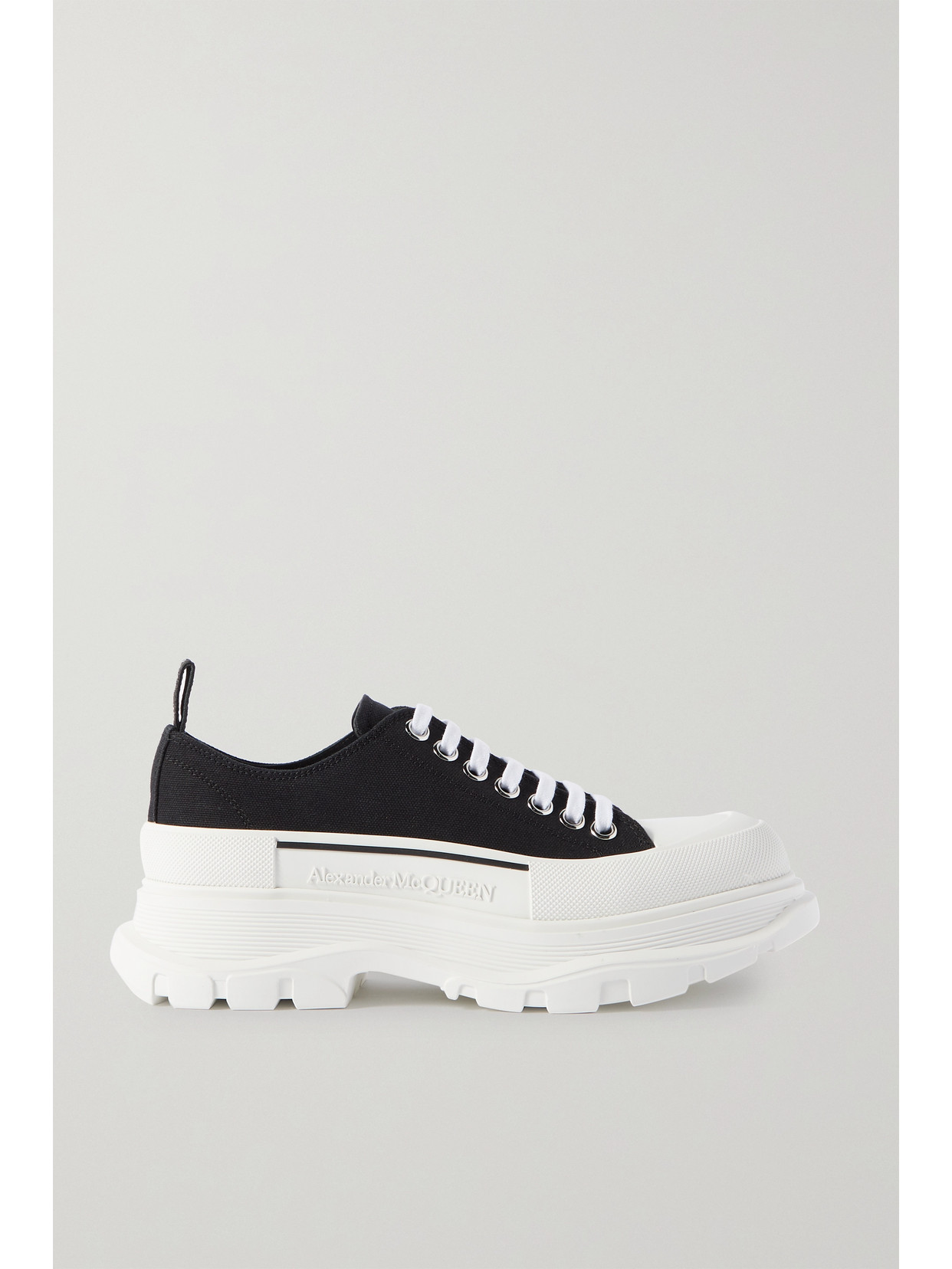 Alexander Mcqueen Tread Slick Canvas Exaggerated-sole Sneakers In Black,white