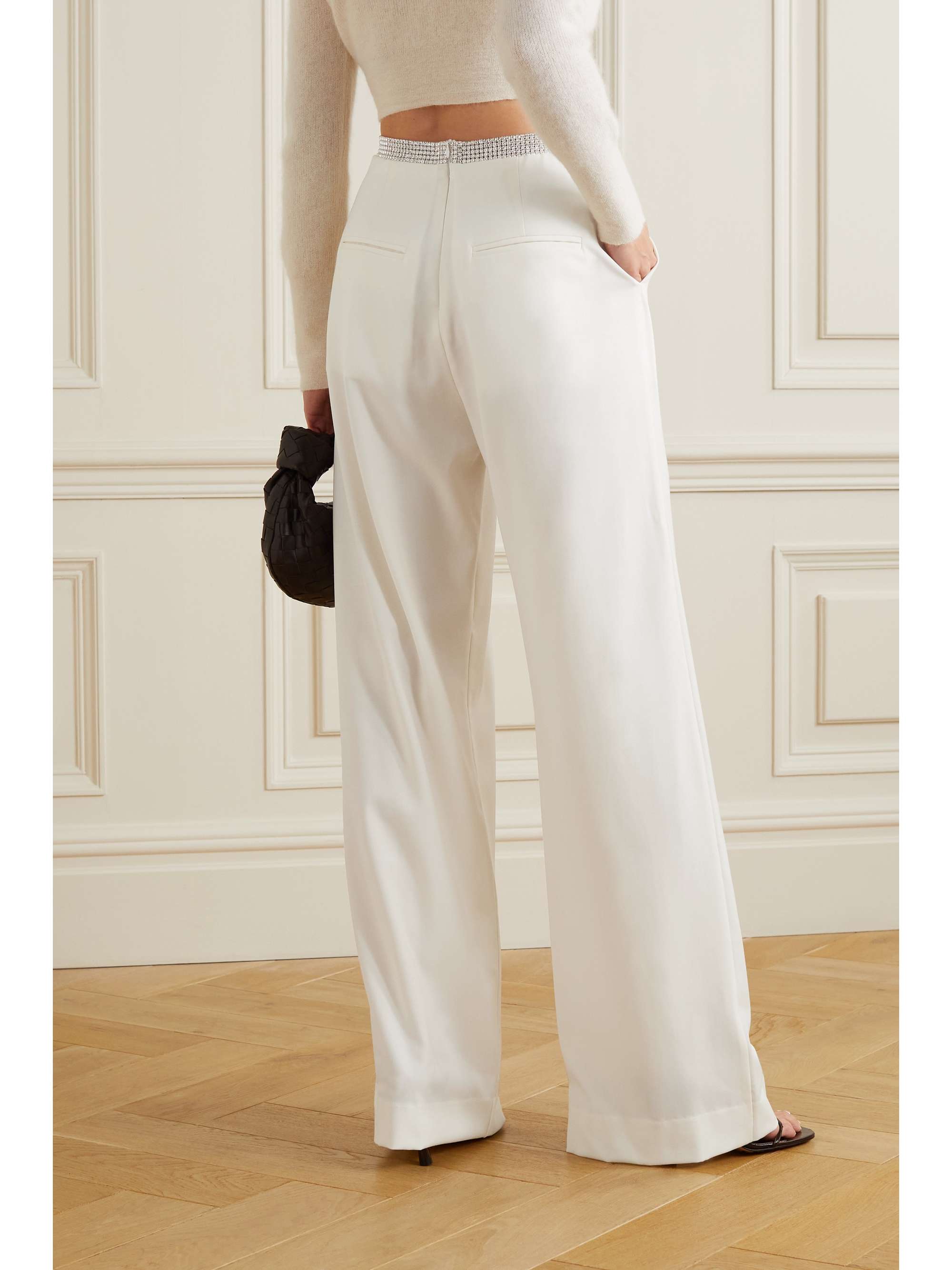 White Crystal-embellished wool-crepe 