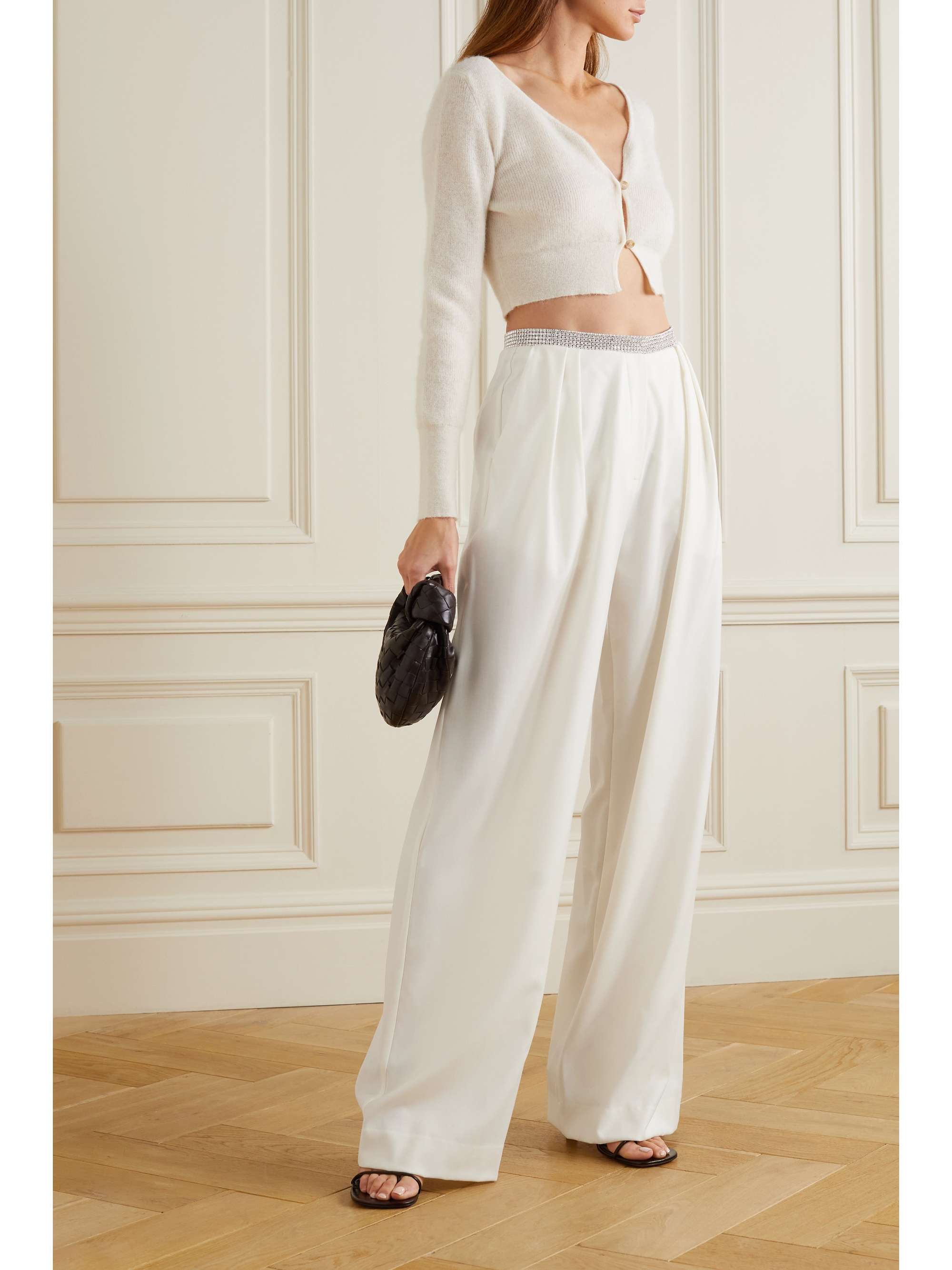 White Crystal-embellished wool-crepe 