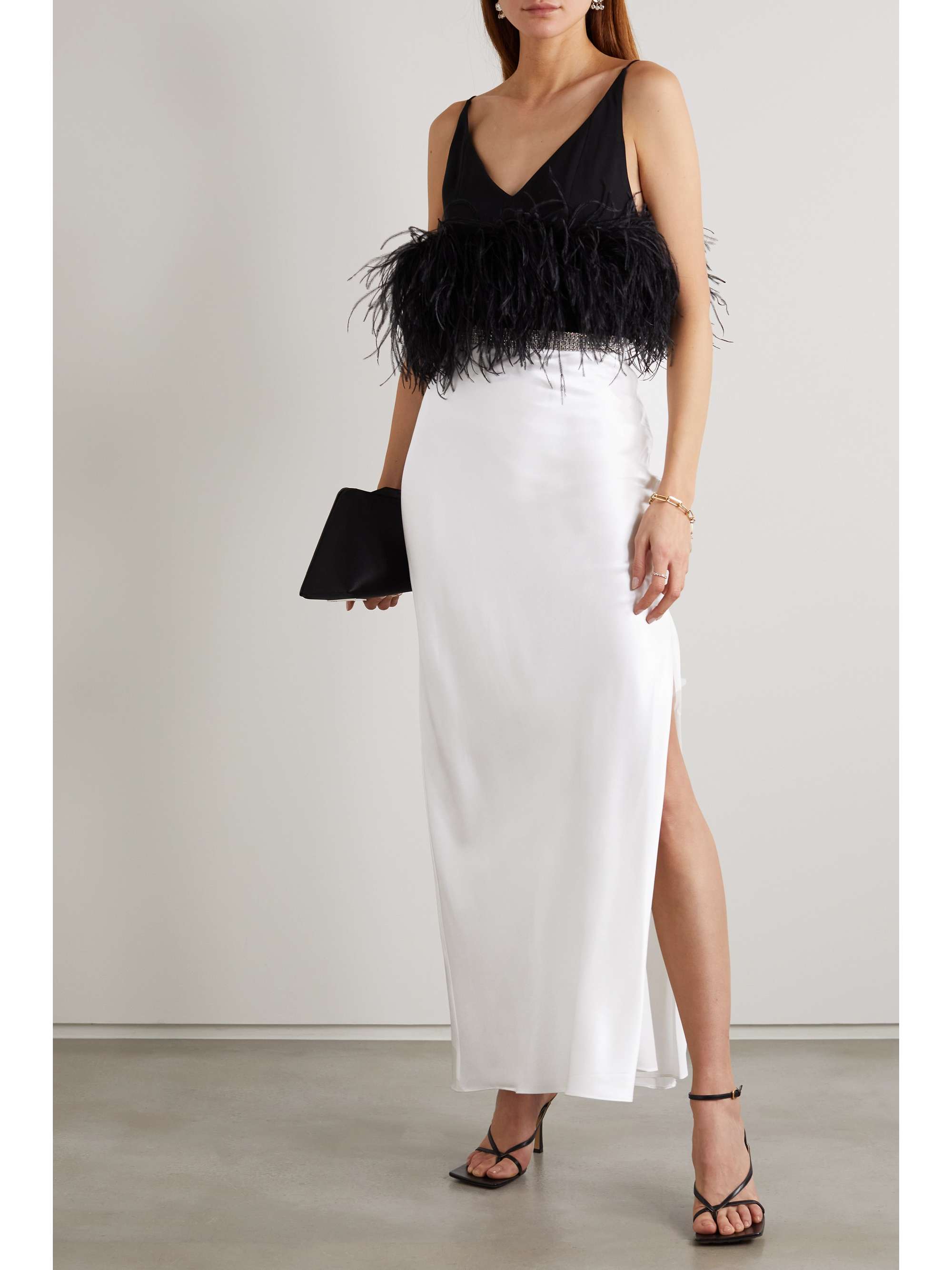 Crystal-embellished silk-satin maxi skirt