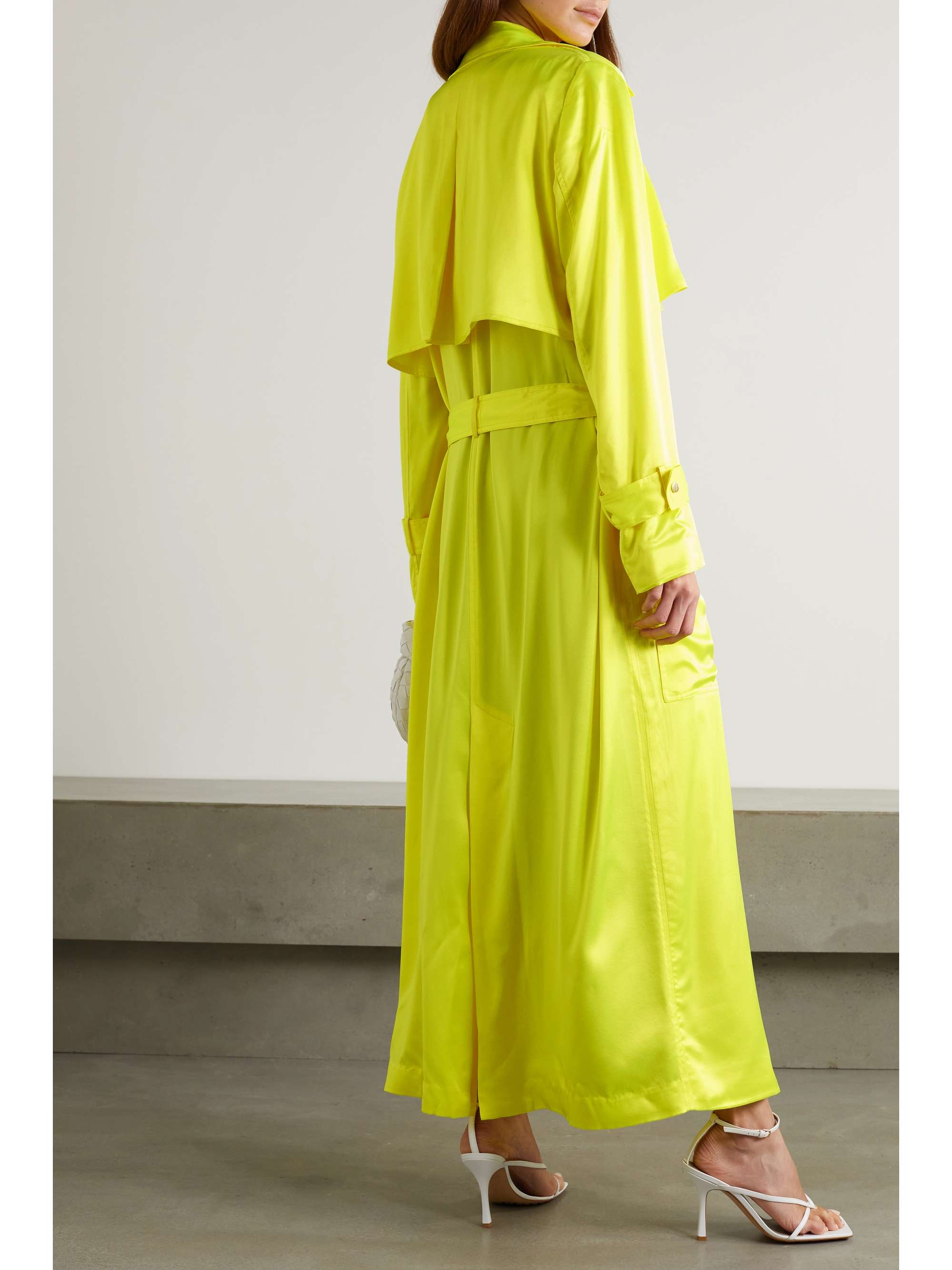 MICHAEL LO SORDO Belted neon silk-satin trench coat