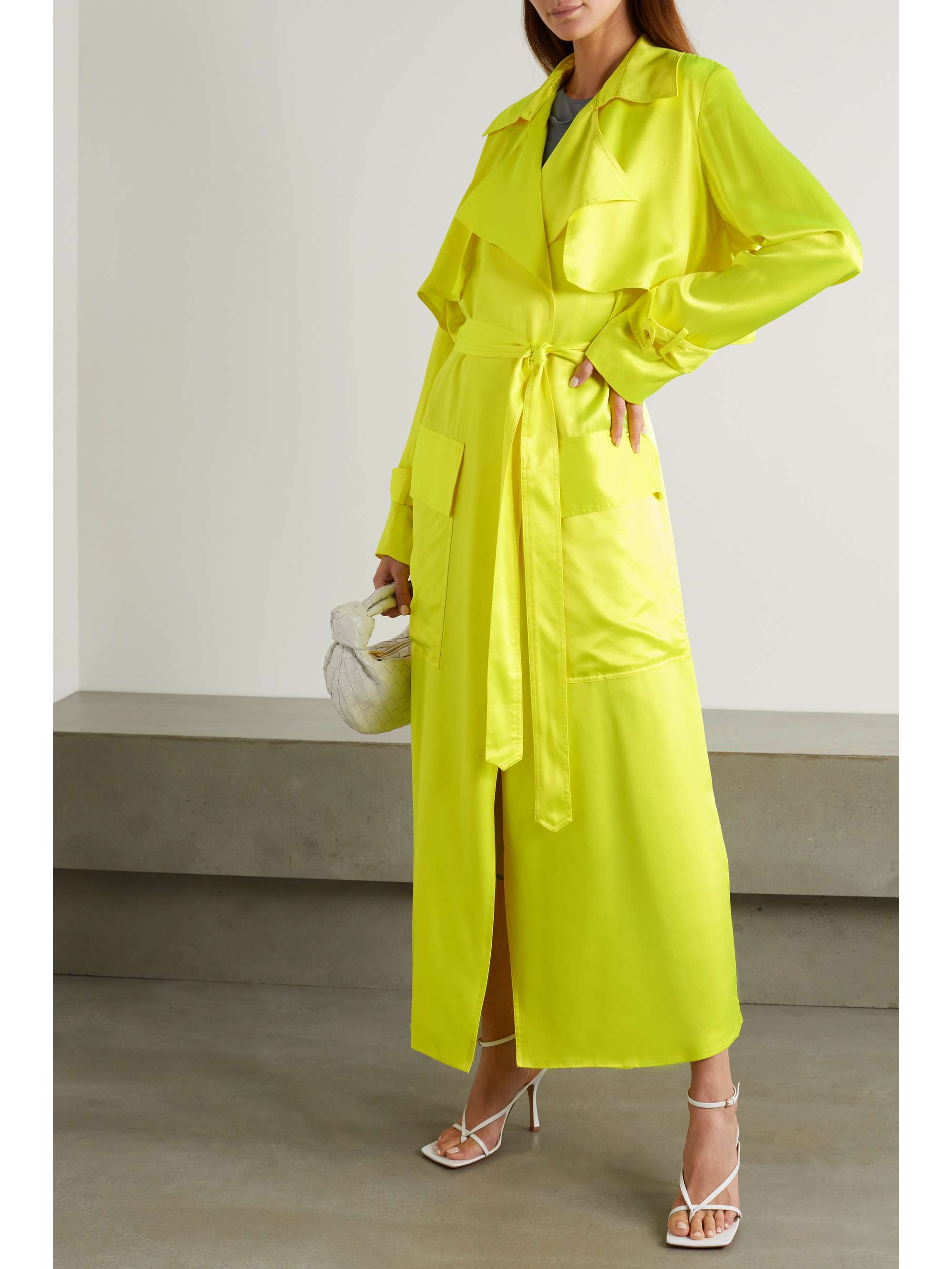 MICHAEL LO SORDO Belted neon silk-satin trench coat | NET-A-PORTER