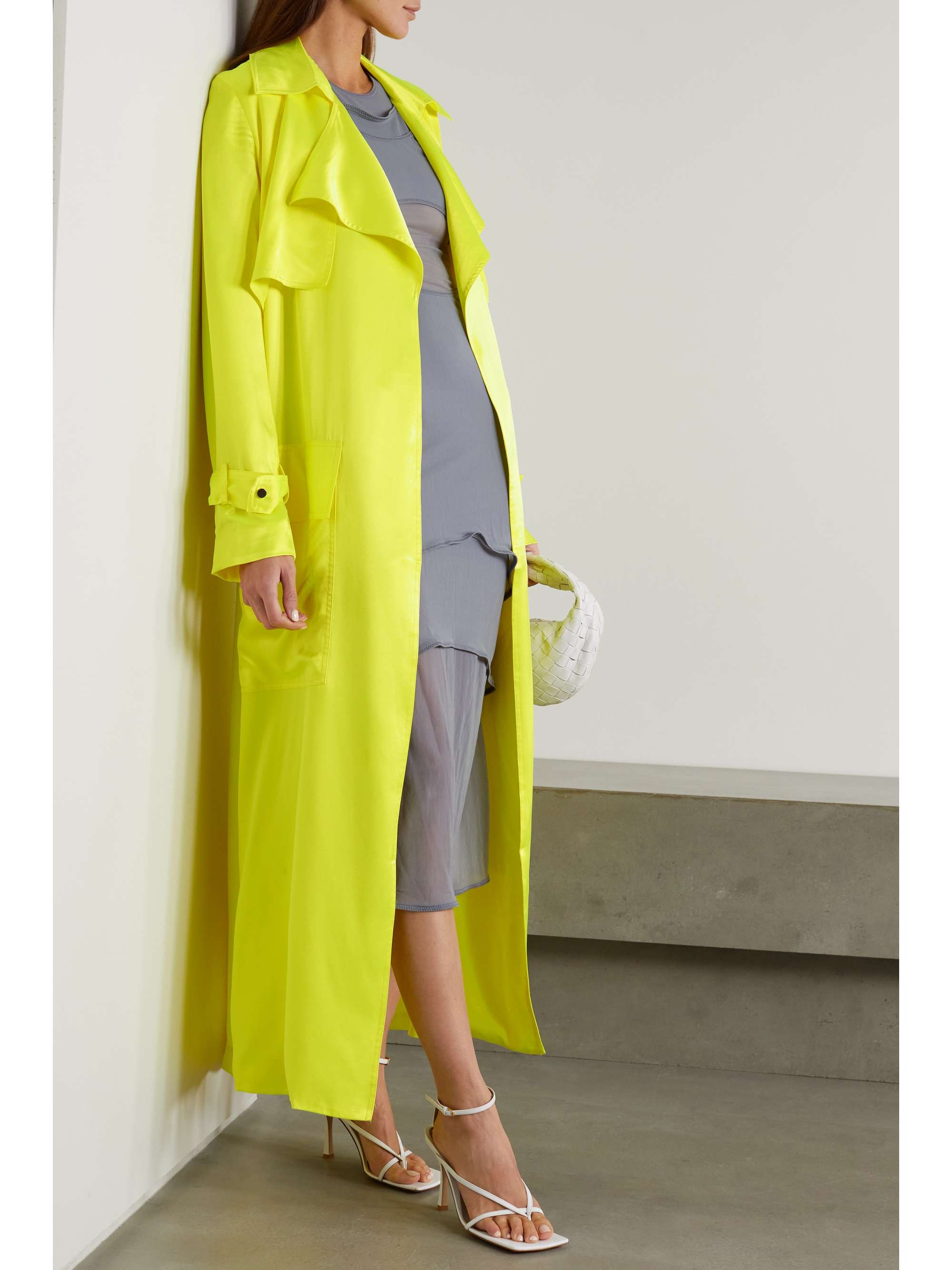 MICHAEL LO SORDO Belted neon silk-satin trench coat