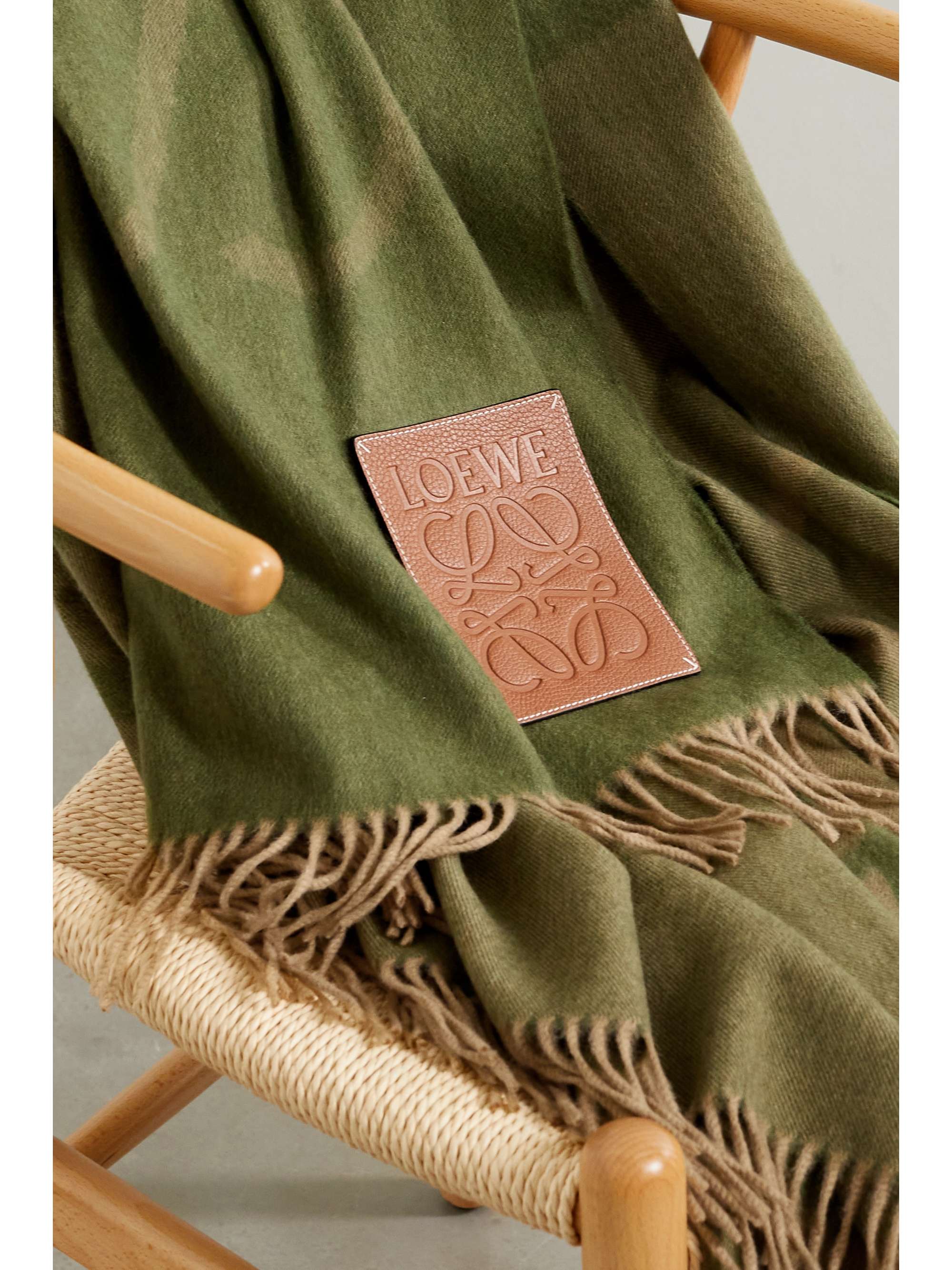 LOEWE Leather-trimmed wool and cashmere-blend blanket