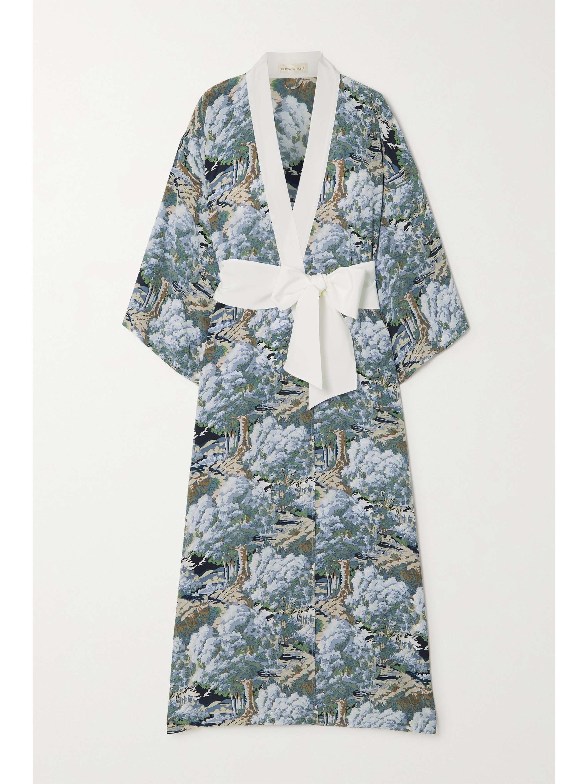 OLIVIA VON HALLE Queenie belted printed silk-satin robe
