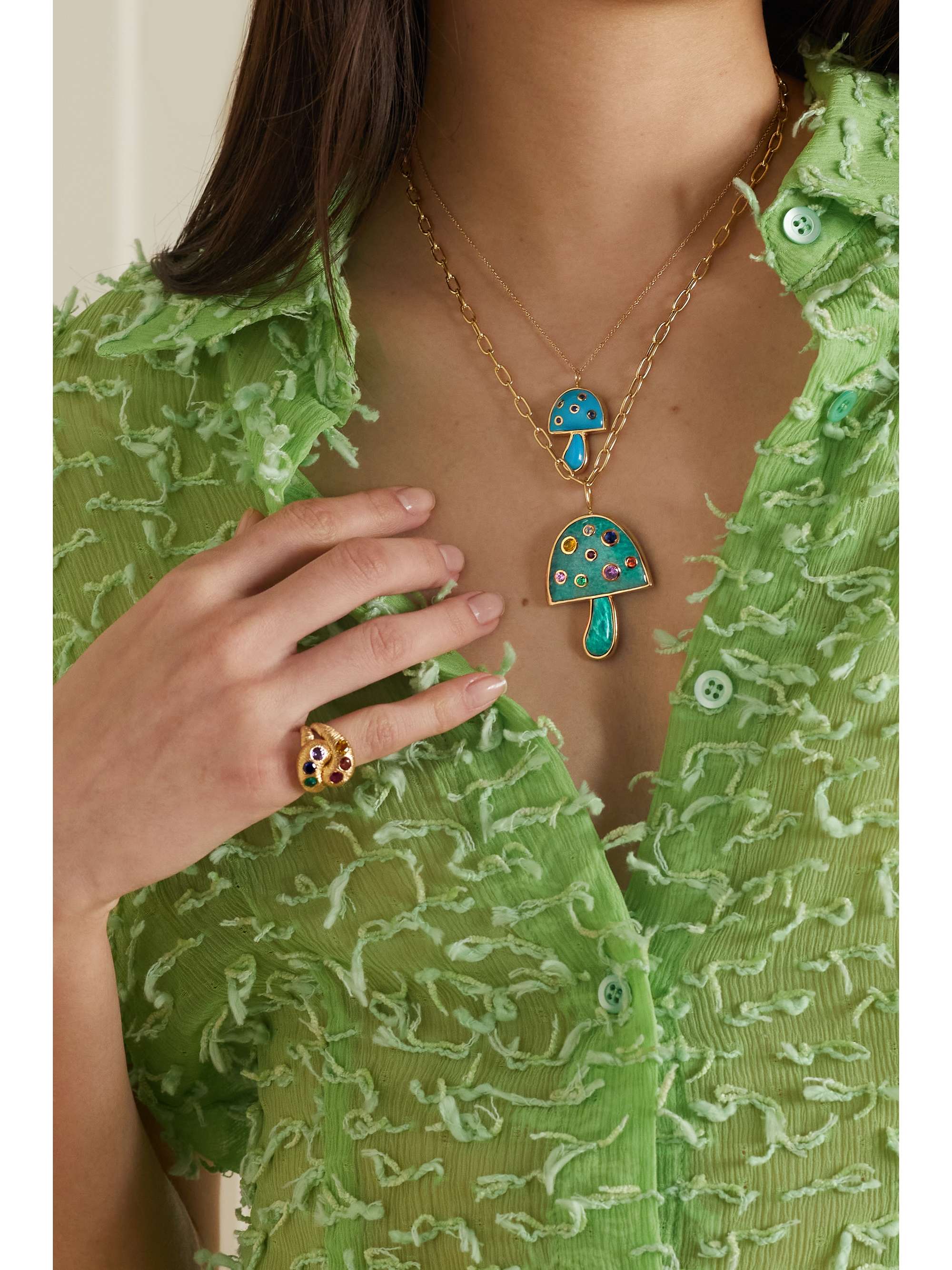 BRENT NEALE Magic Mushroom large 18-karat gold, labradorite and sapphire necklace