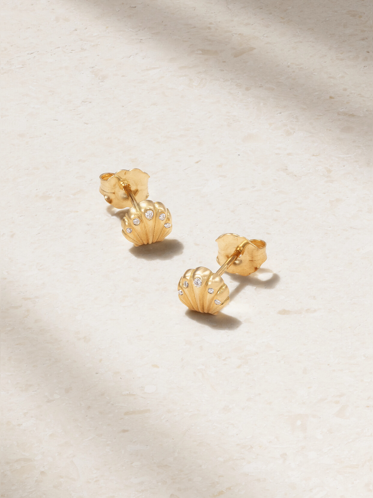 Brent Neale - Tiny Shell 18-karat Gold Diamond Earrings - One size