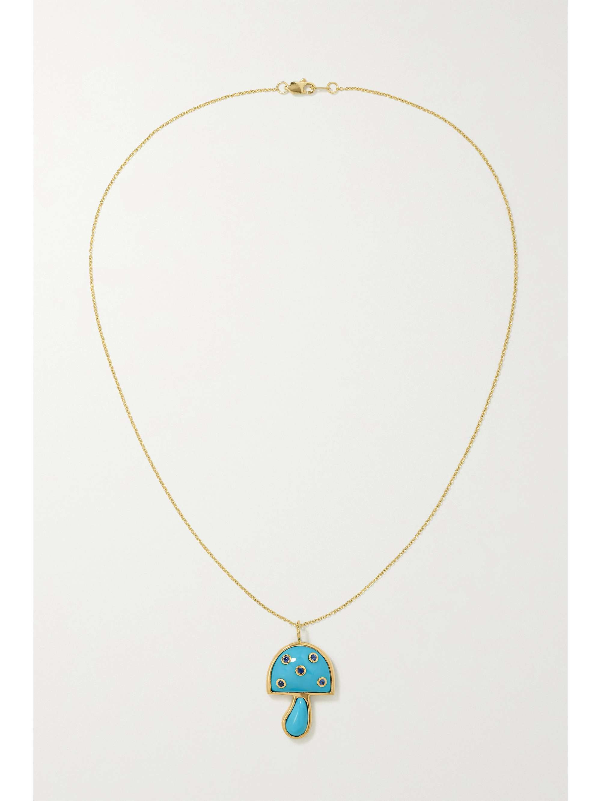 BRENT NEALE Mini Mushroom 18-karat gold, turquoise and sapphire necklace
