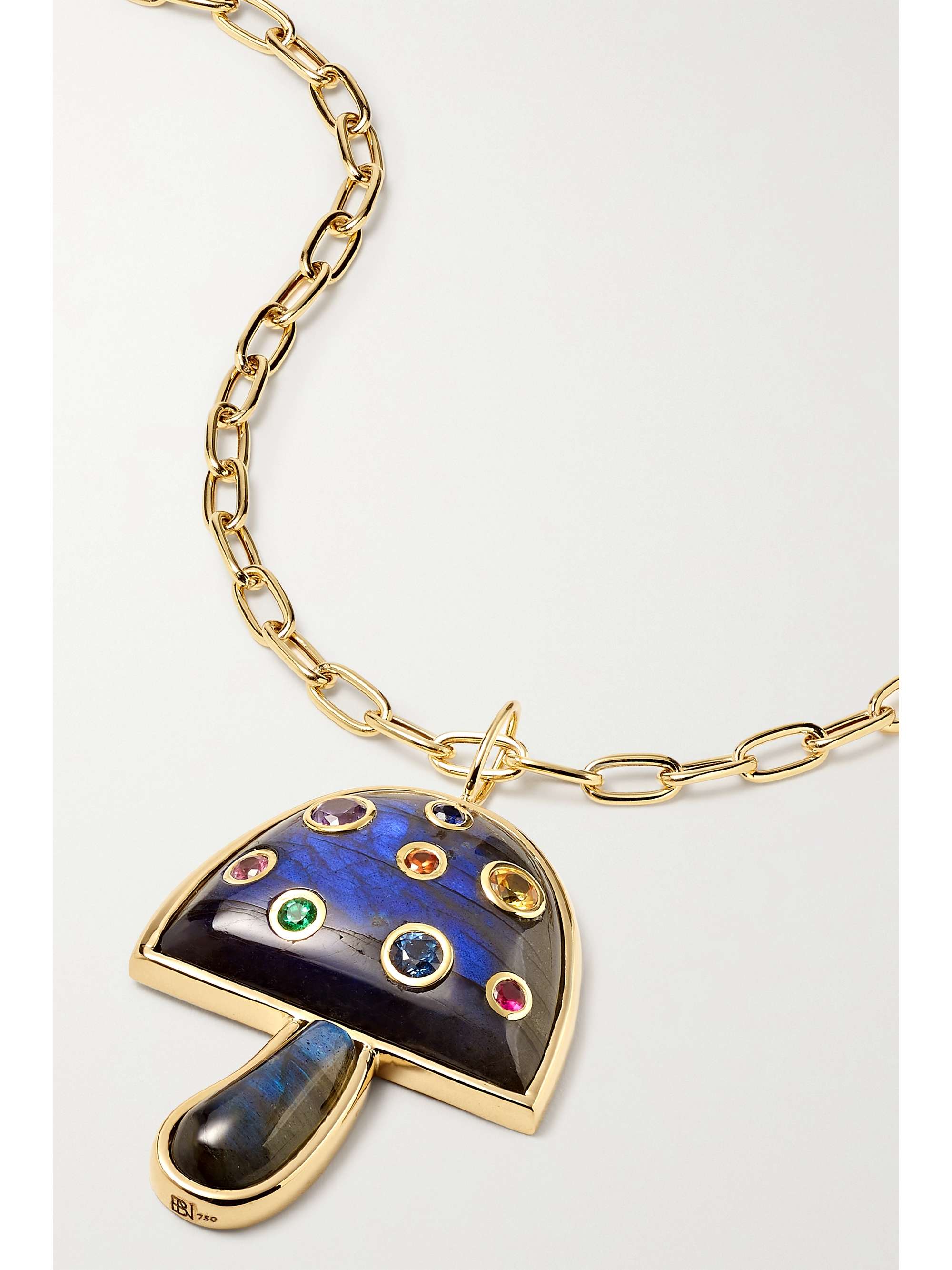 BRENT NEALE Magic Mushroom large 18-karat gold, labradorite and sapphire necklace