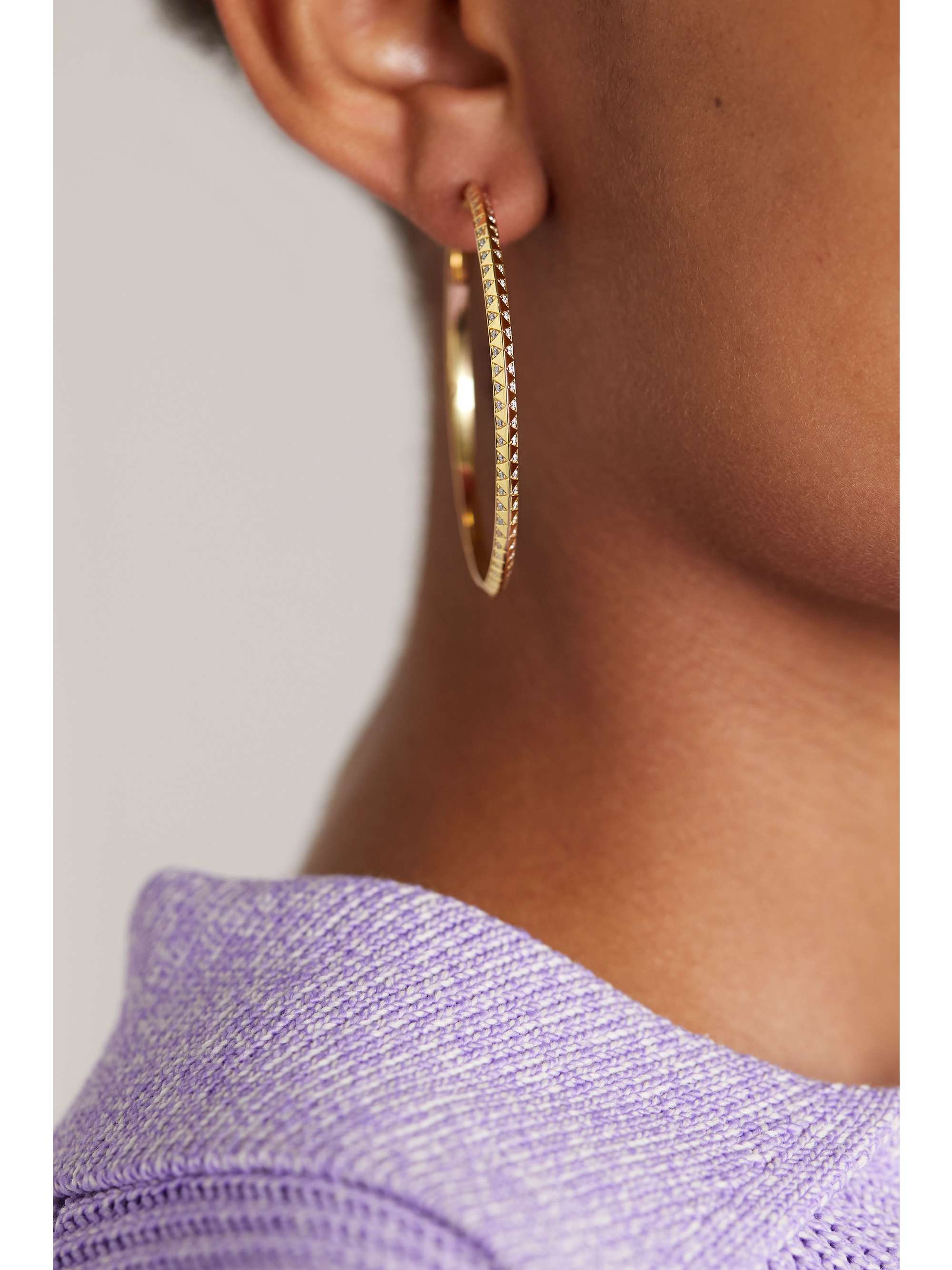 HARWELL GODFREY Skinny Talisman 18-karat gold diamond hoop earrings