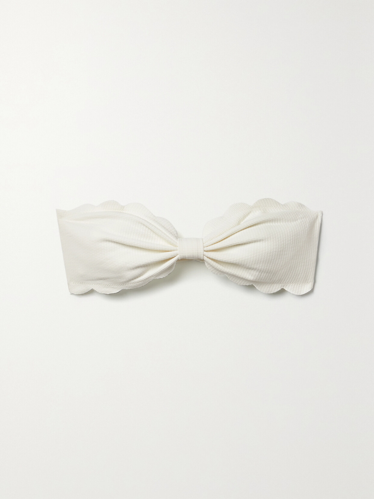 Shop Marysia + Net Sustain Antibes Recycled Seersucker Bandeau Bikini Top In Off-white