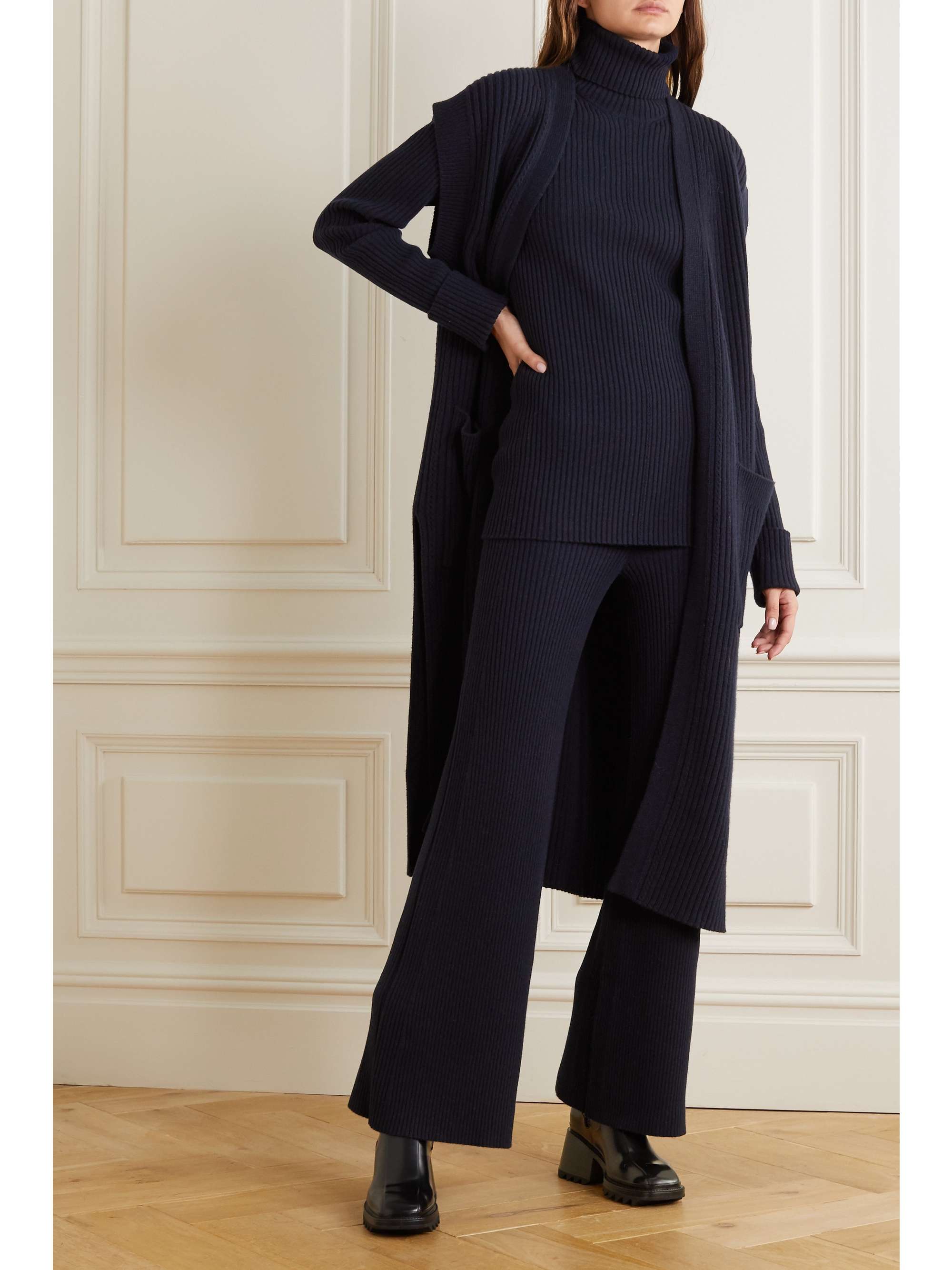 CHLOÉ Ribbed wool-blend flared pants
