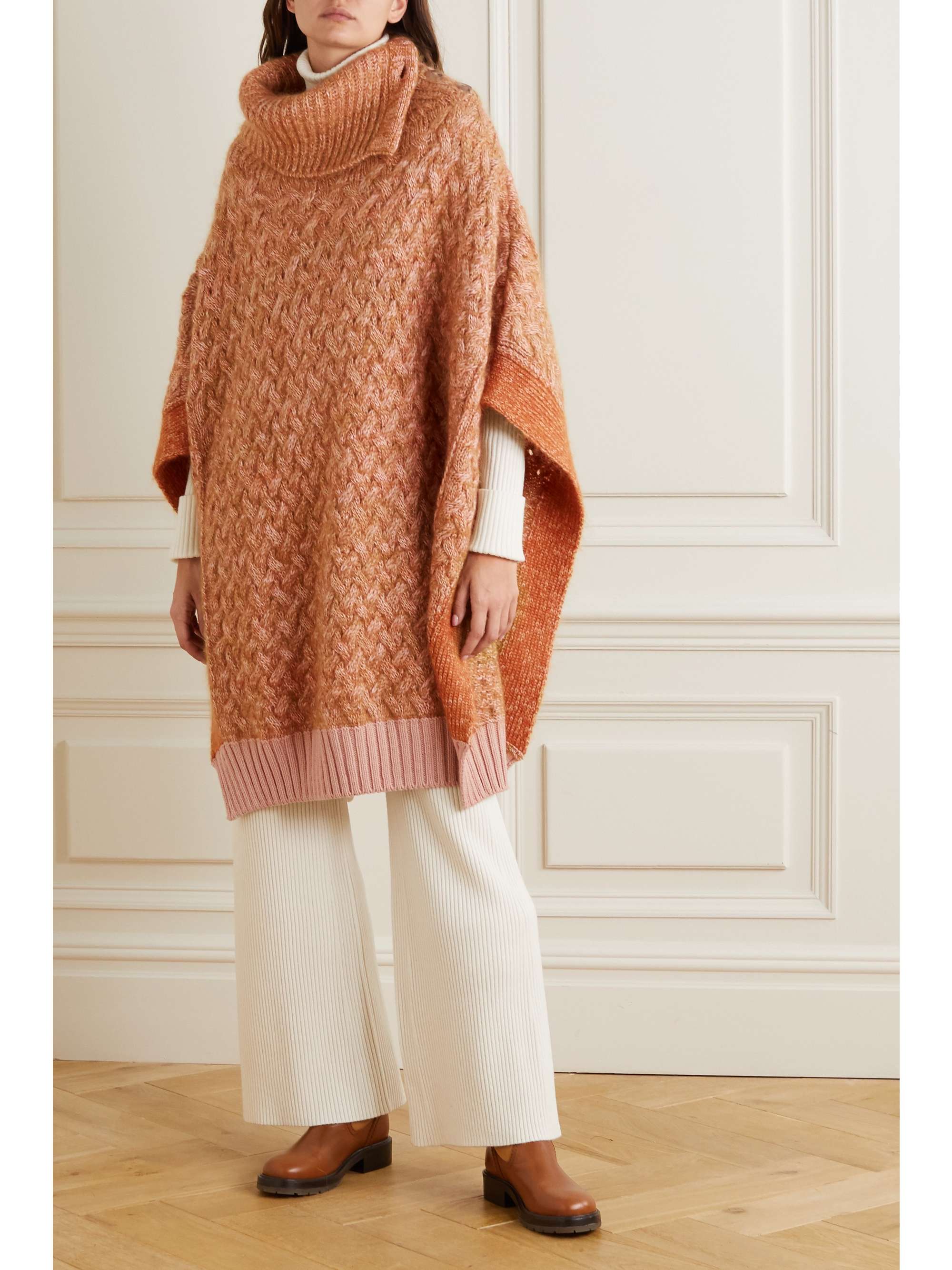 CHLOÉ Mélange cable-knit wool-blend poncho