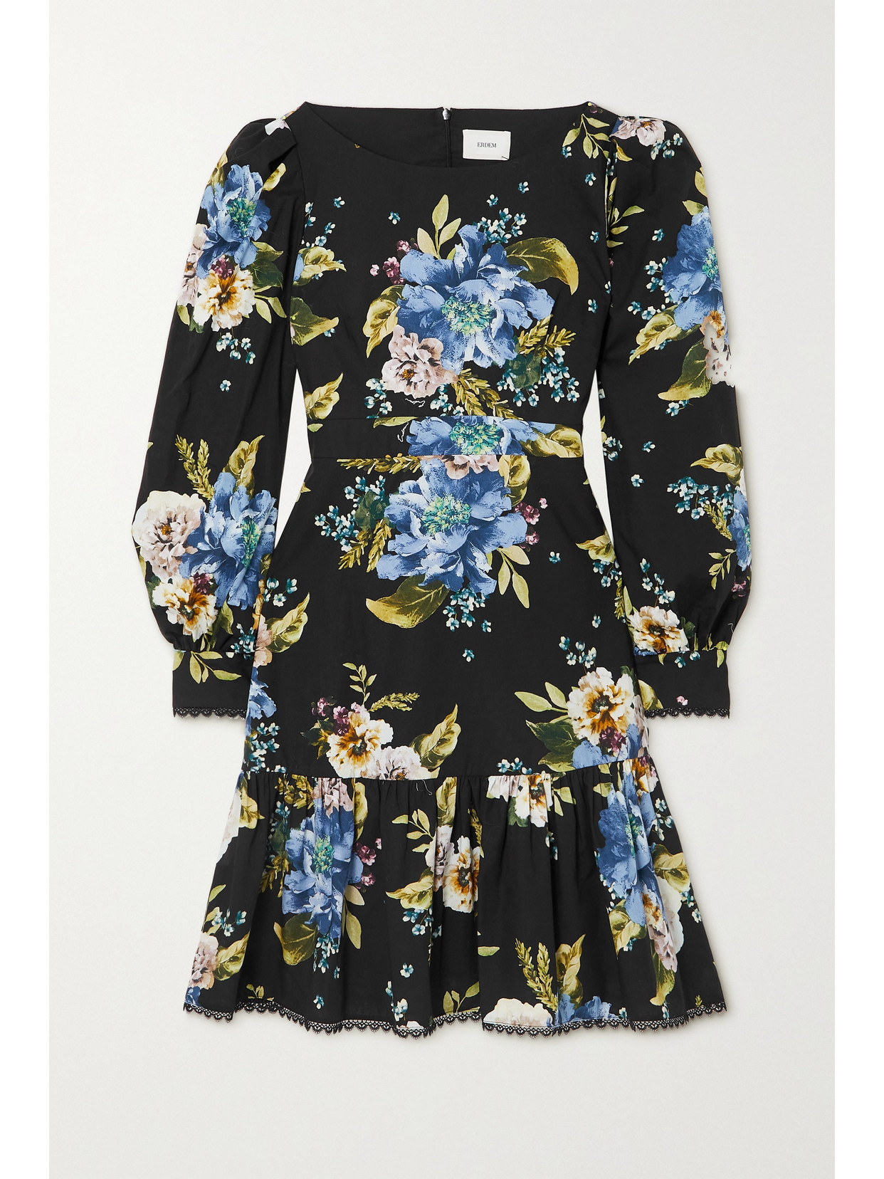 ERDEM RYDAL LACE-TRIMMED FLORAL-PRINT COTTON-POPLIN MINI DRESS