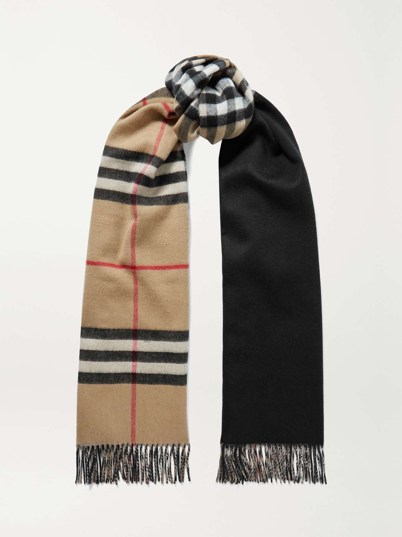 BURBERRY Reversible fringed checked cashmere scarf NETAPORTER