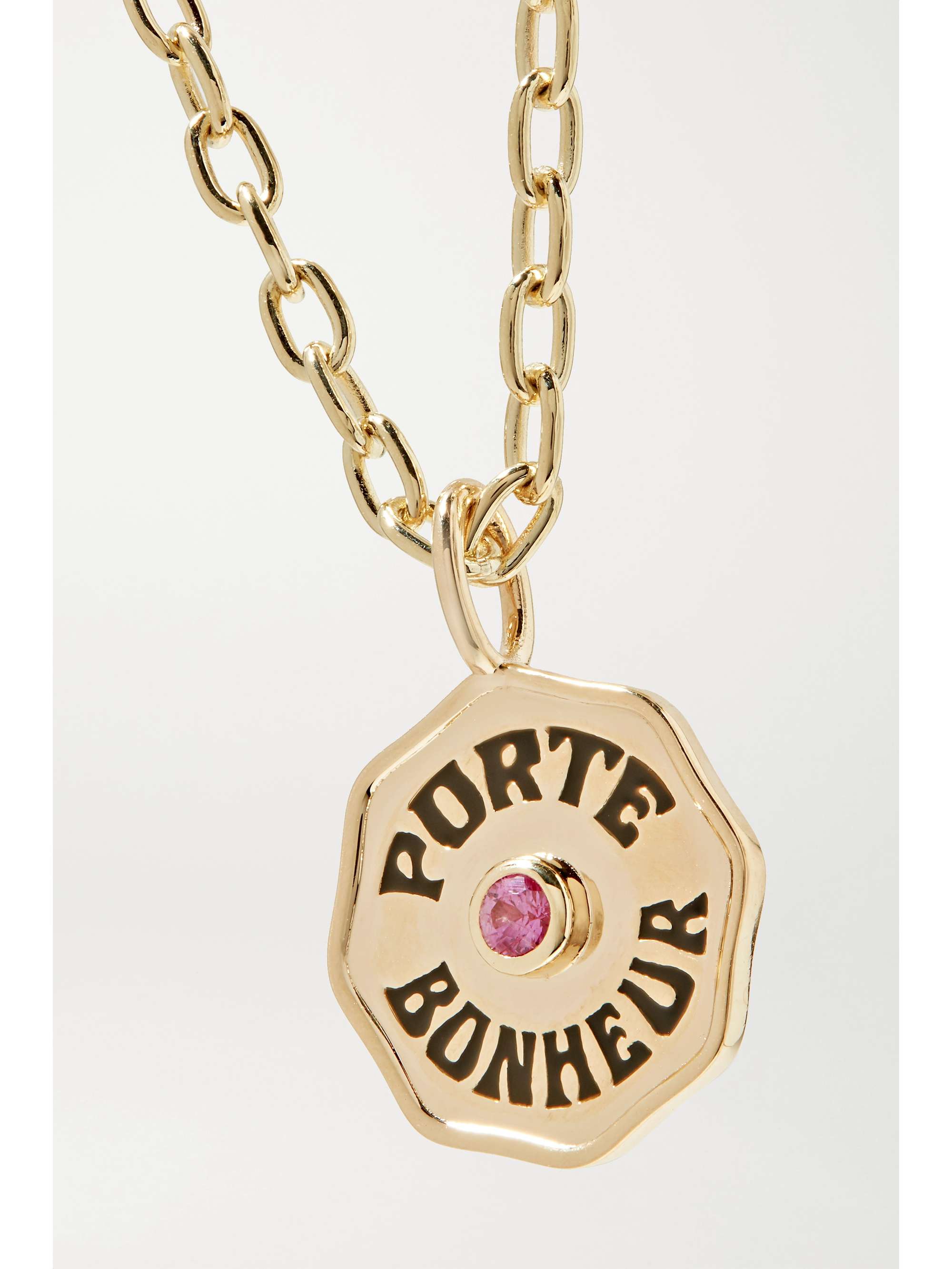 MARLO LAZ Mini Porte Bonheur Coin 14-karat gold, enamel and alexandrite anklet