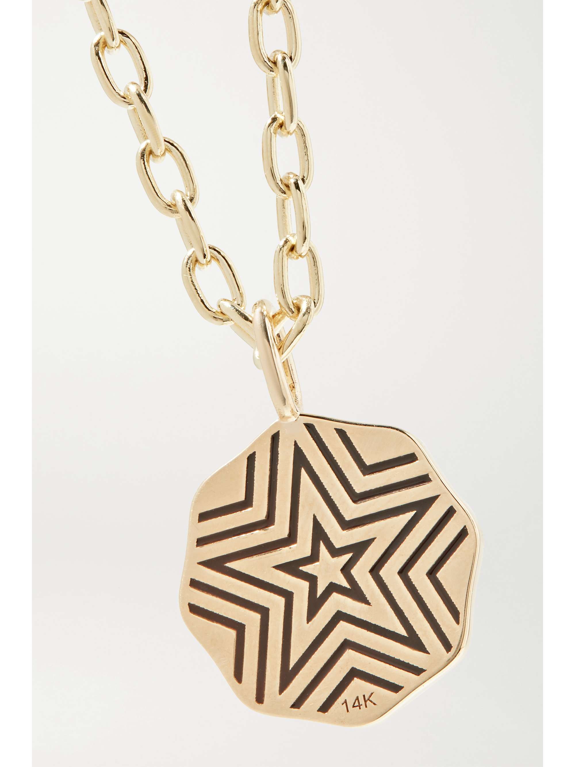 MARLO LAZ Mini Porte Bonheur Coin 14-karat gold, enamel and alexandrite anklet