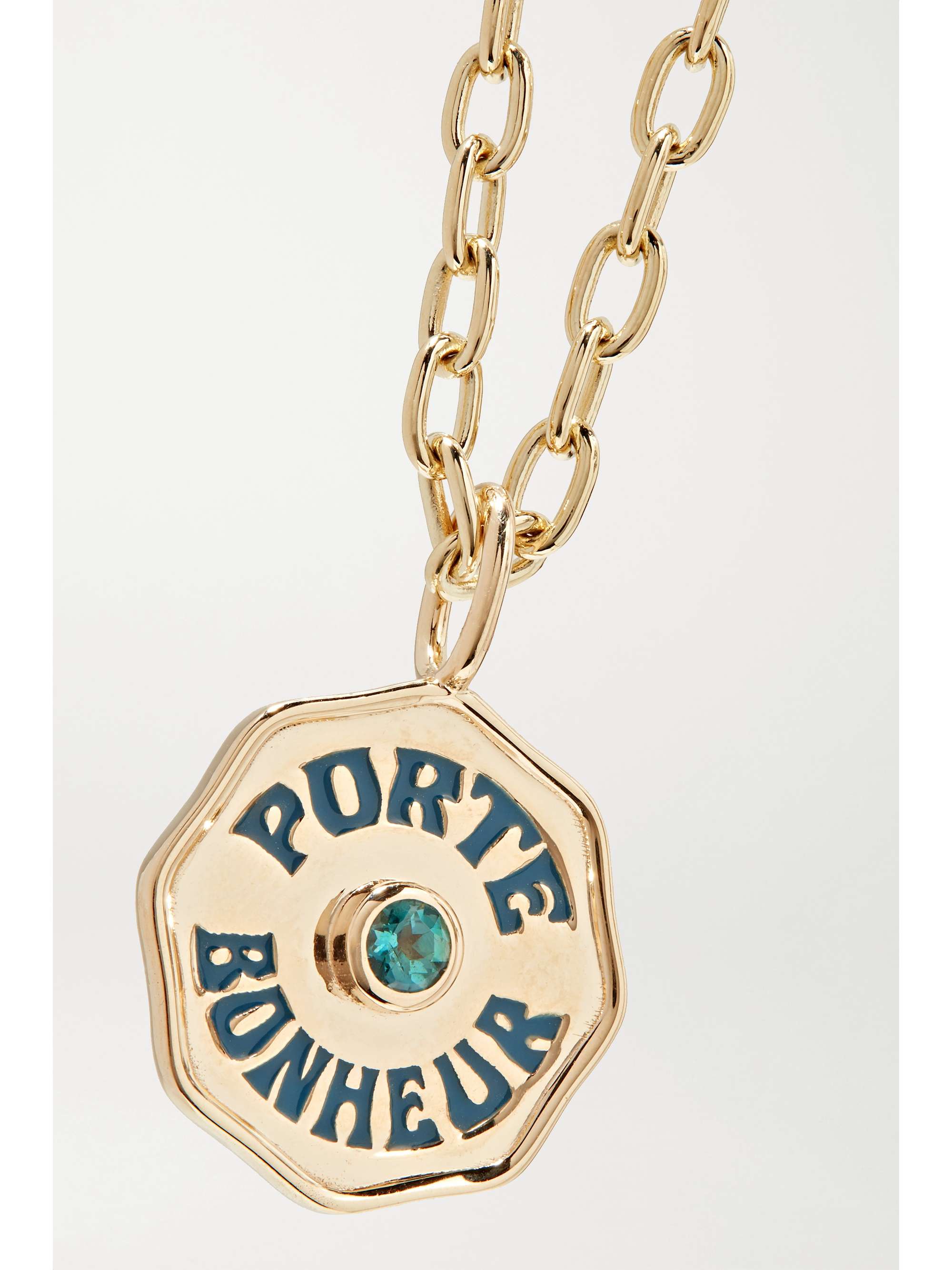 MARLO LAZ Mini Porte Bonheur Coin 14-karat gold, enamel and alexandrite anklet