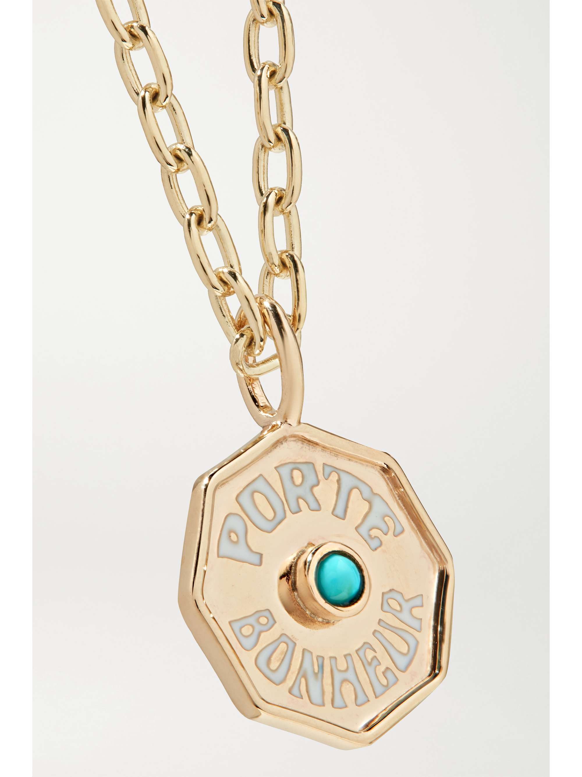 MARLO LAZ Mini Porte Bonheur Coin 14-karat gold, enamel and alexandrite anklet
