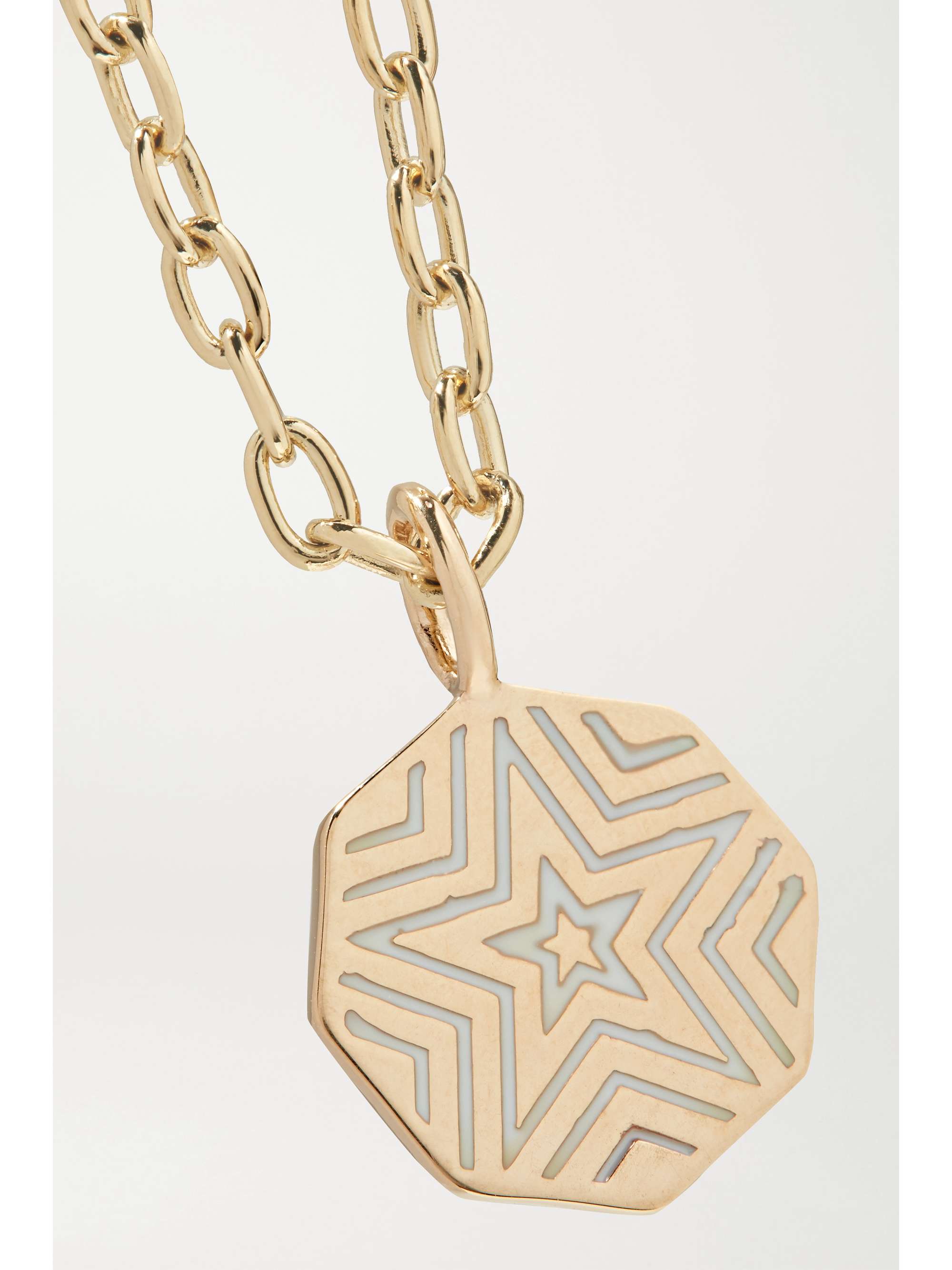 MARLO LAZ Mini Porte Bonheur Coin 14-karat gold, enamel and alexandrite anklet