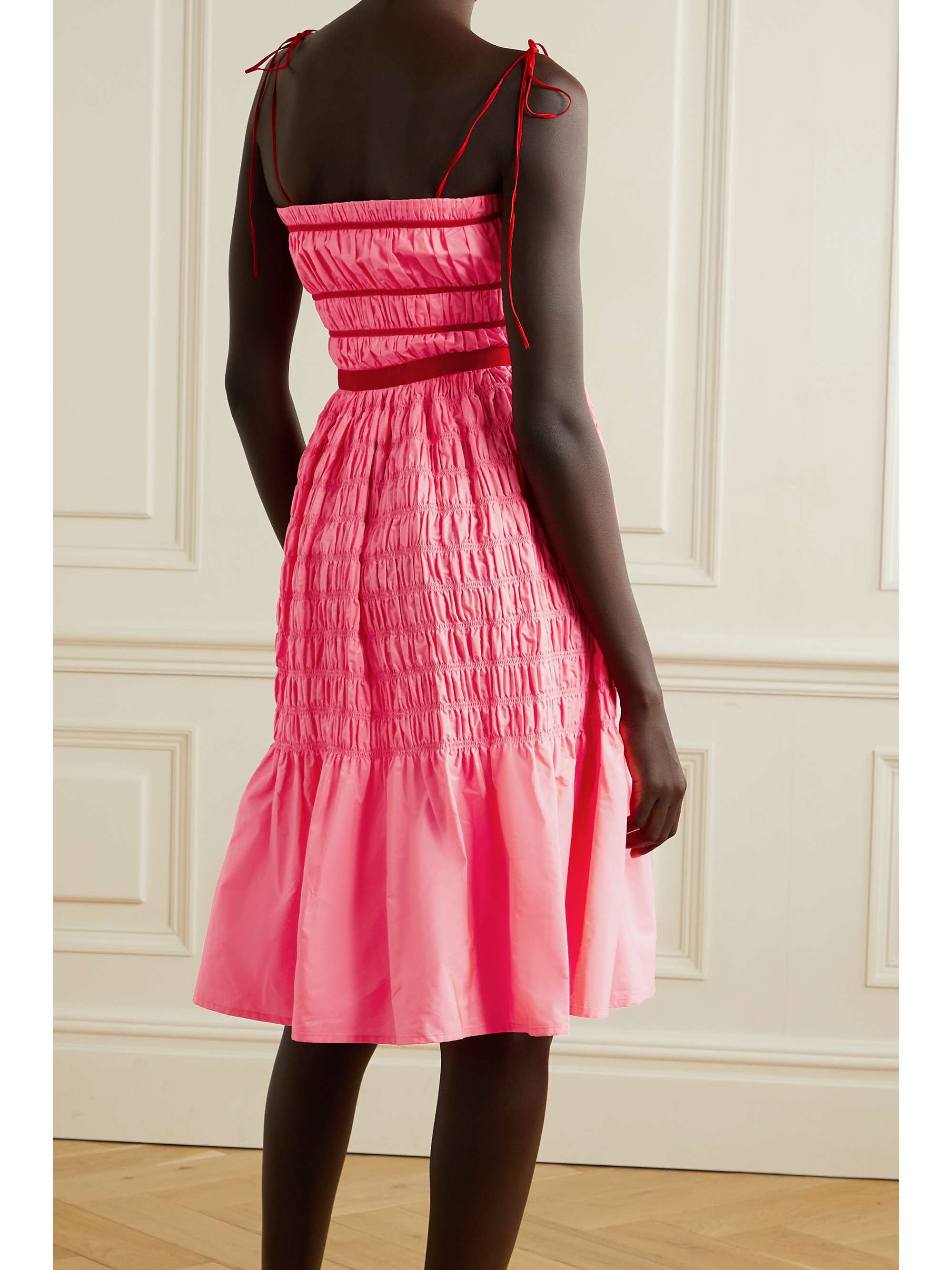 Bright pink Joyce velvet-trimmed 