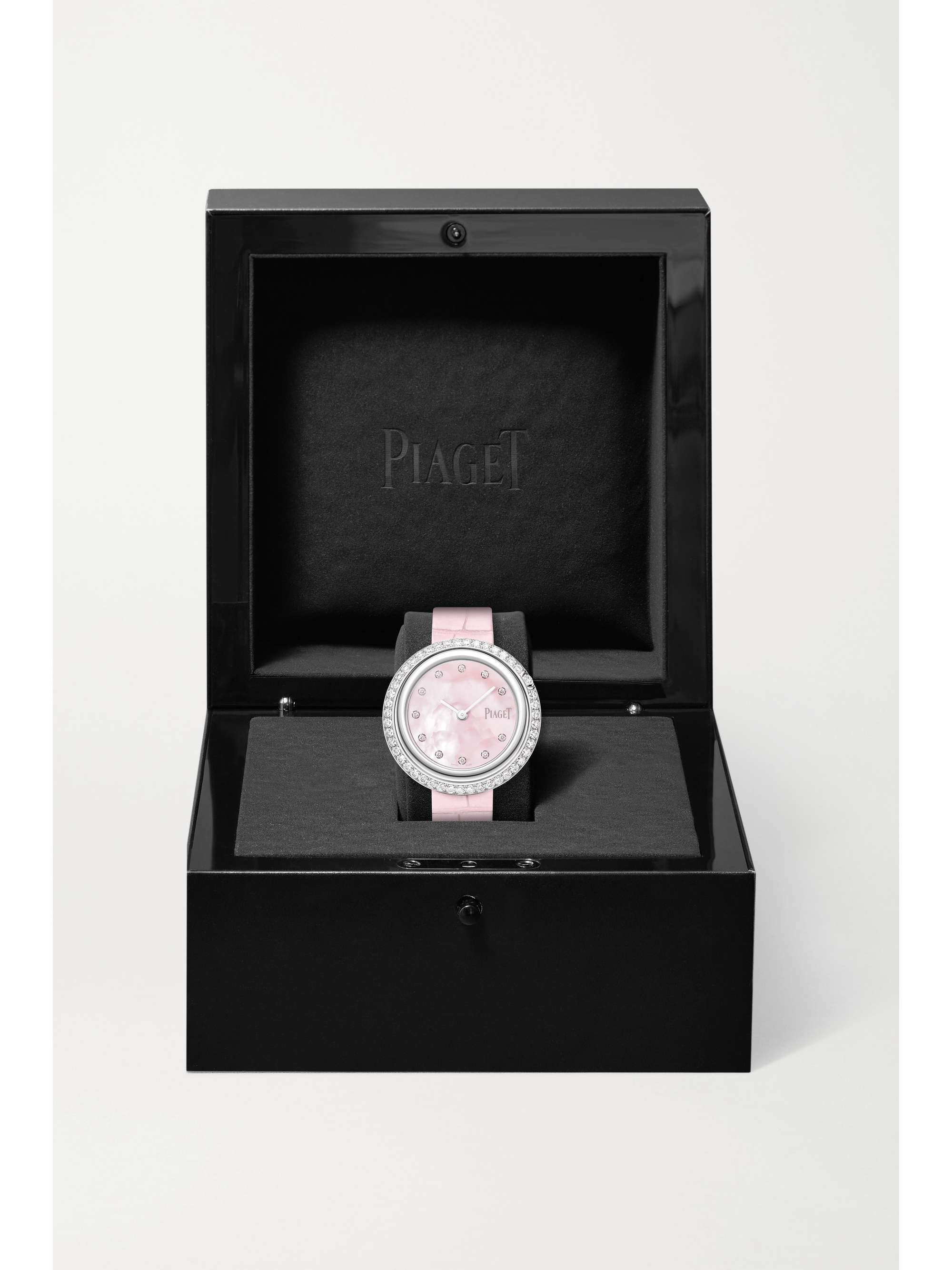 PIAGET Montre en or blanc 18 carats et diamants à bracelet en alligator Possession 34 mm