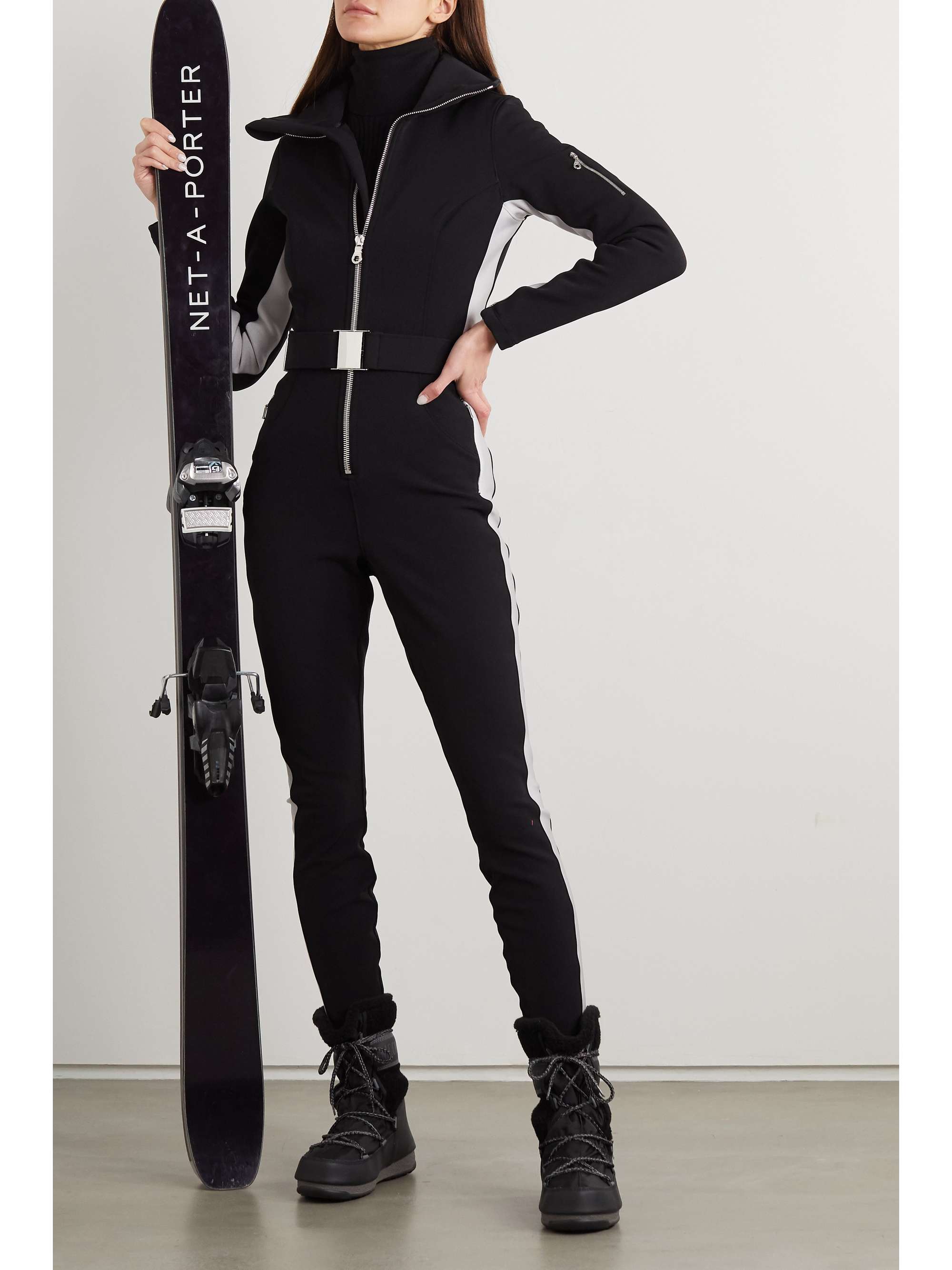 The Cordova striped ski suit