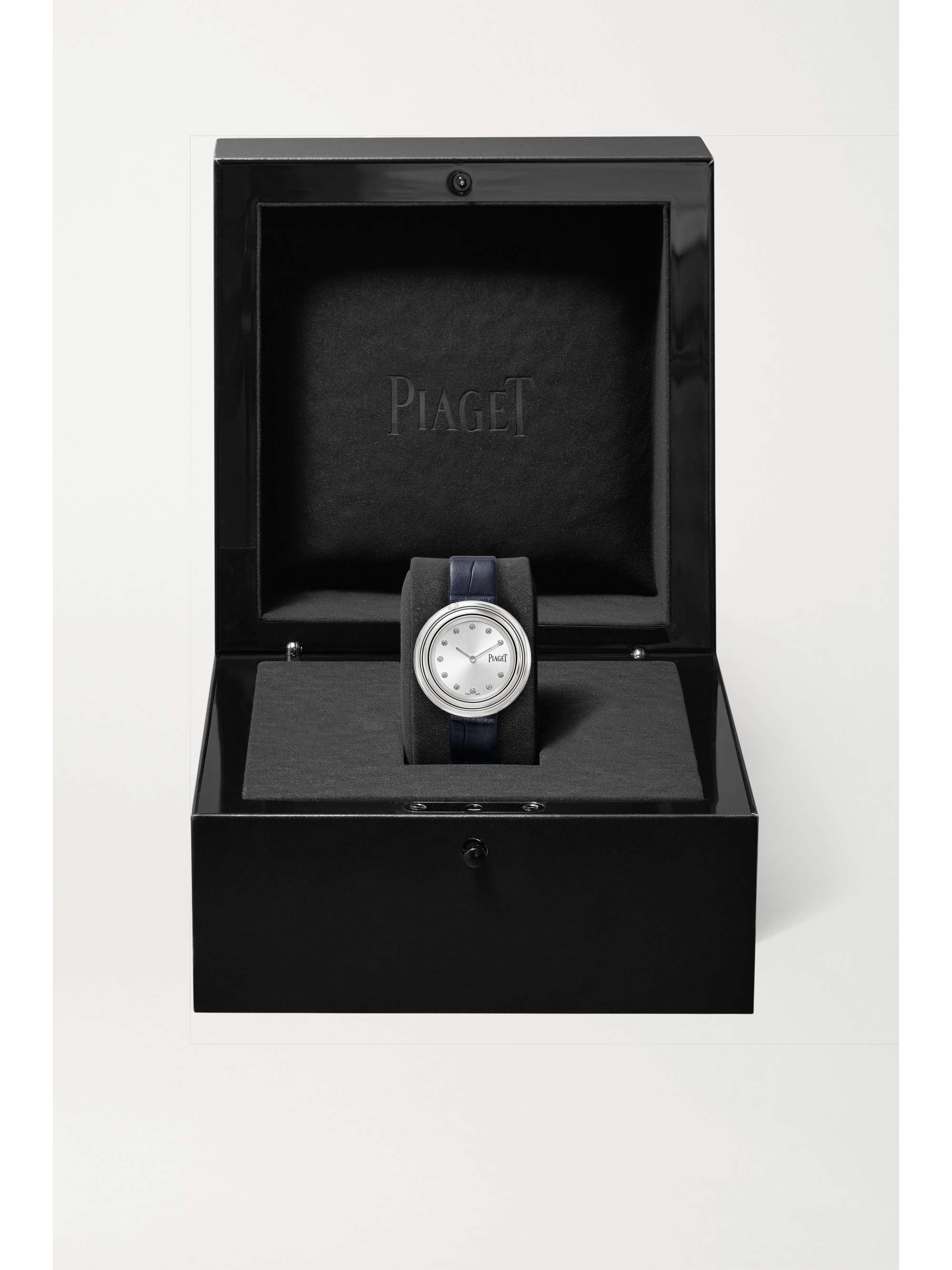 PIAGET Possession 34 mm Uhr aus Edelstahl mit Diamanten und Alligatorlederarmband